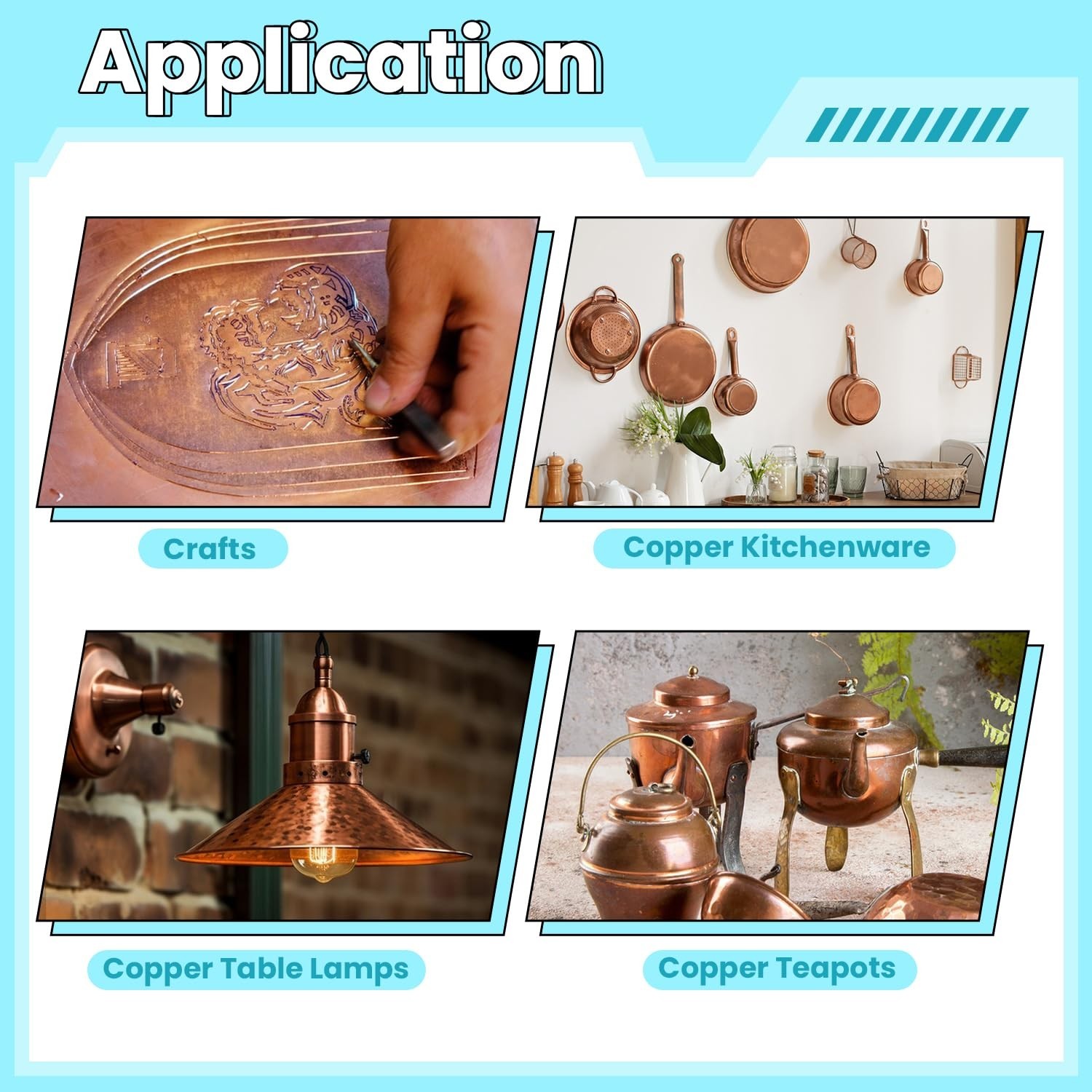 Copper Sheet, 2 Pieces of Copper Plates 4″×4″-24 Gauge(0.5mm) Thickness, 99