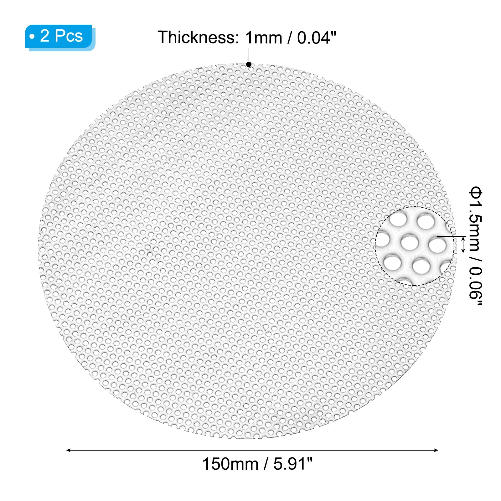 6″ 304 Stainless Steel Perforated Sheet, 2Pcs 0.06″ Hole Metal Mesh Plate