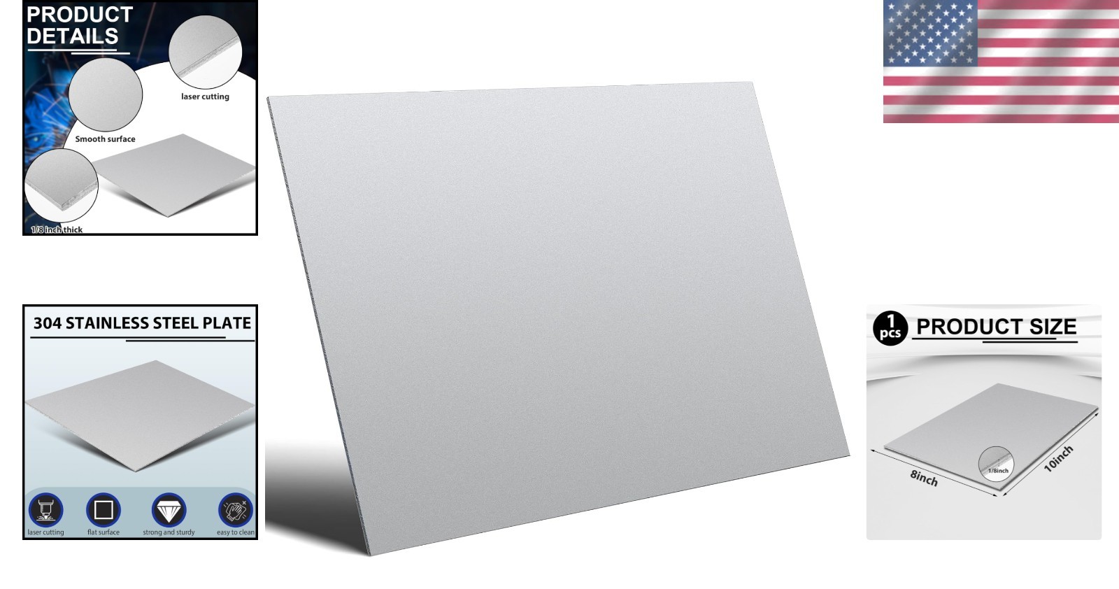 Durable 304 Stainless Steel Plate 1/8” x 8” x 10” for Various Applications