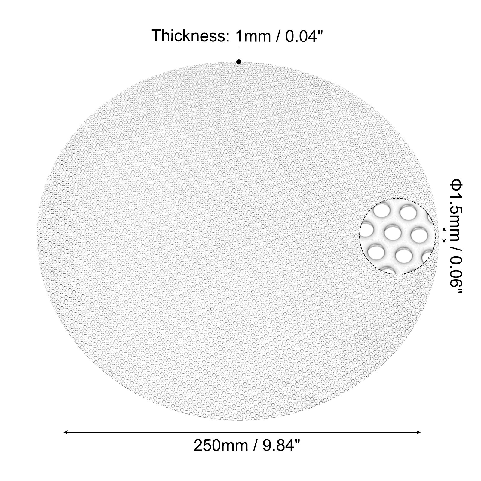 10″ 304 Stainless Steel Perforated Sheet, 0.06″ Hole Metal Mesh Plate