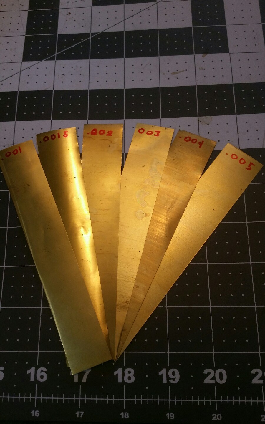 brass Shim Stock assortment 0.001 0.0015 0.002 0.003 0.004 0.005 1″x6″ 6 pieces*