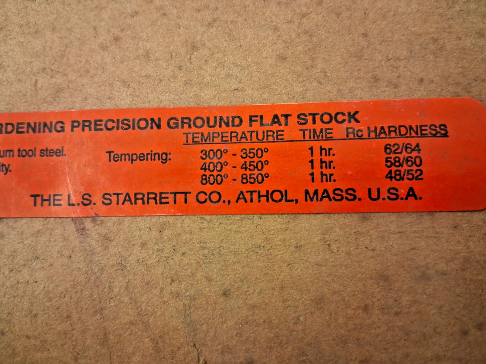 Starret o1 Oil Hardening Flat Stock 3/4" Thick 10" W 36" 54489