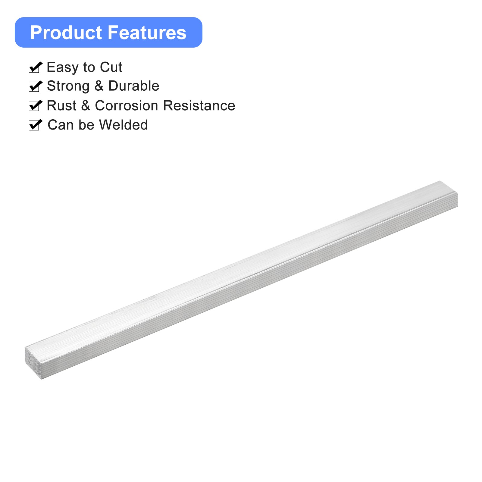Square Aluminum Bar, 3/8″ Thick 0.6″ Width 10″ Length