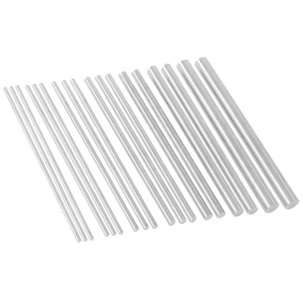 Glarks 18Pcs Aluminum Solid Round Rod Lathe Bar Stock Assorted for DIY Silver