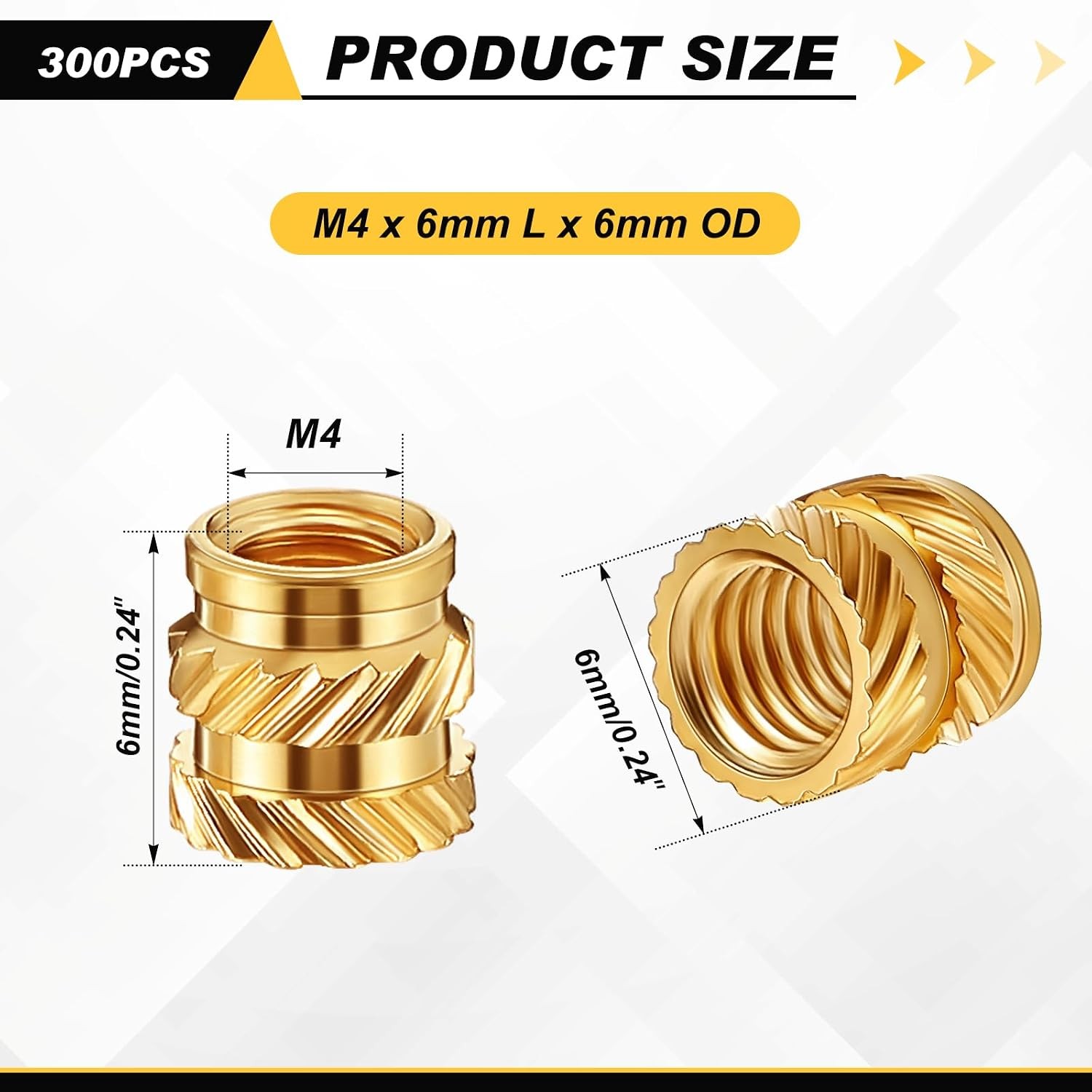 Brass M4 x D6 x L6 Heat Set Inserts 300 Pcs for 3D Printing M4 Threaded Inserts