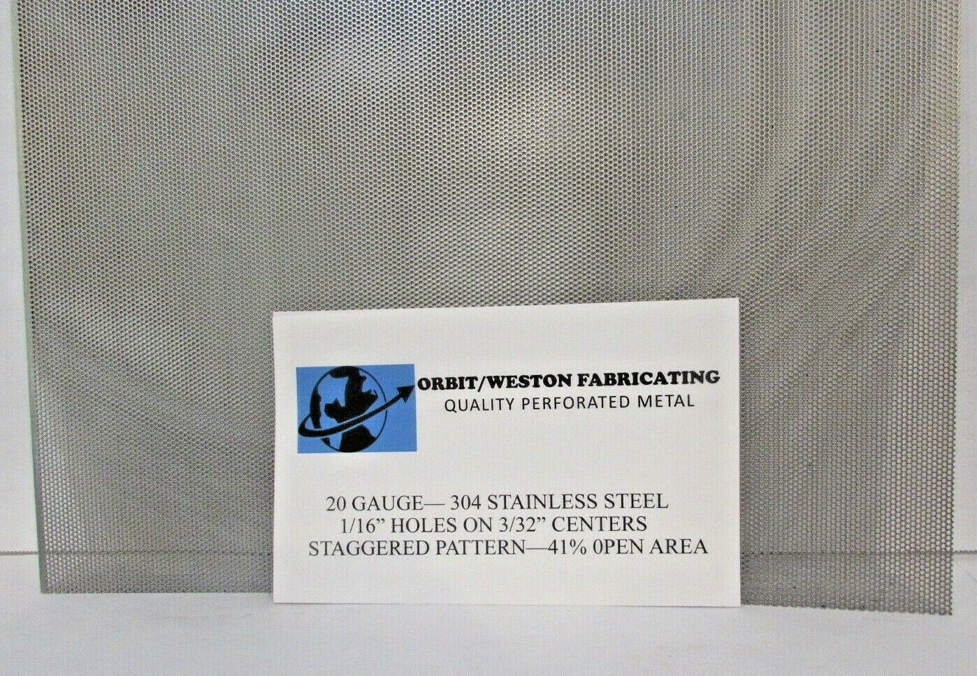 1/16 HOLES ON 3/32 CENTERS- 20 GA.STAINLESS PERFORATED SHEET- 11-1/2″ x 12″
