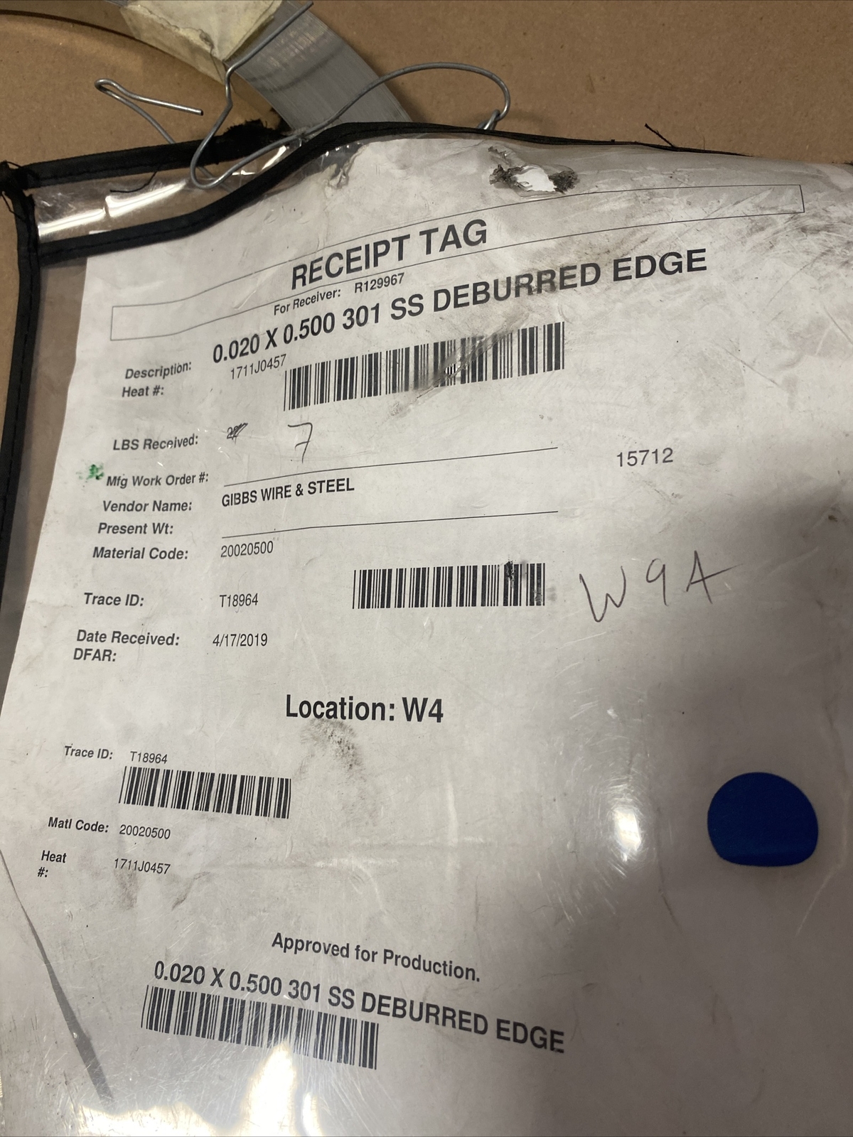 301 Stainless Steel Sheet 0.020 X 0.500 DEBURRED EDGE 11 LBS