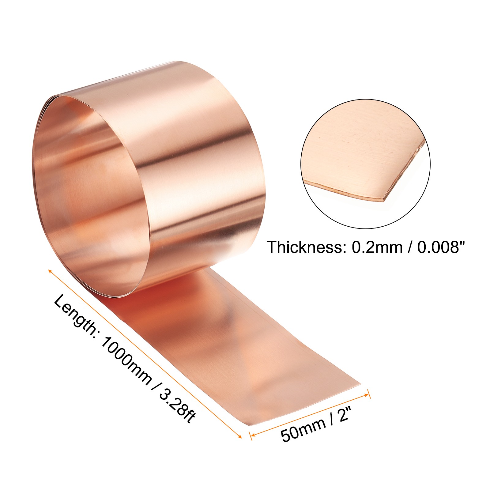 2pcs Copper Sheet Roll 0.2mm Thick Copper Flashing Strip (2″ Width x 3.28ft)