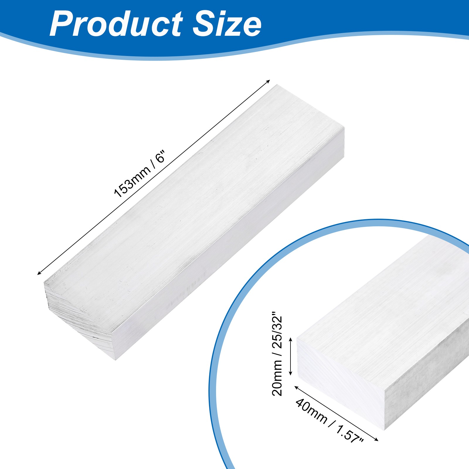 Square Aluminum Flat Bar, 25/32″ Thickness 1-9/16″ Width 6″ l with Glove