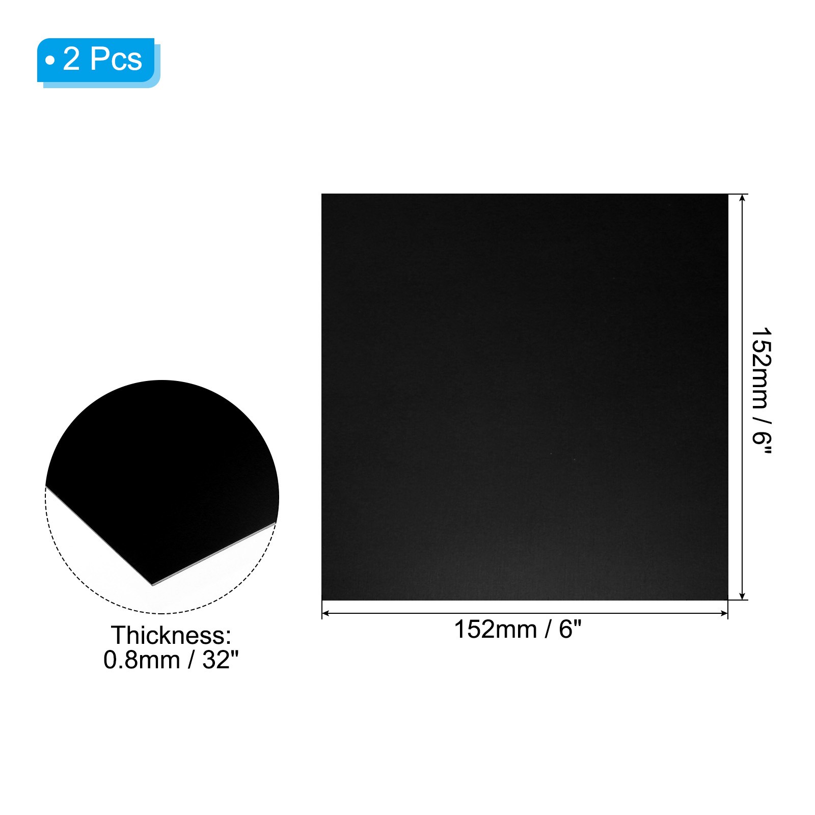 6x6x1/25inch Anodized Aluminum Sheet, 2Pcs Aluminum Plate, Black