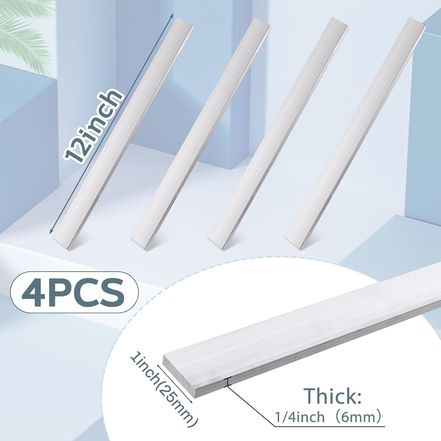 4 Pcs Aluminum Flat Bar 1/4 Inch Thick 1″ x 12″ Square Aluminum Plate 6061 Ge…