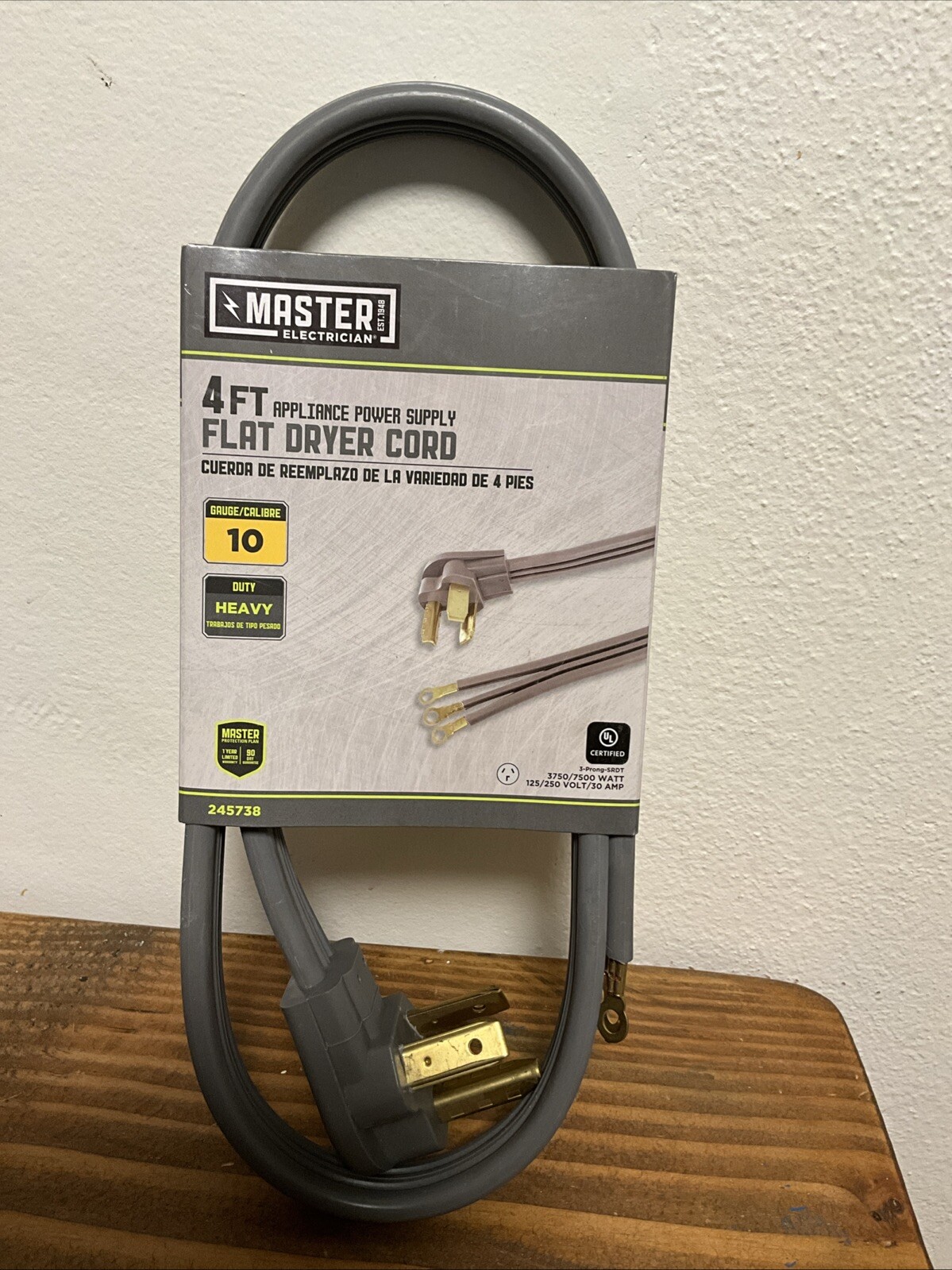 Master Electrician 09124ME 4-Feet Gray Flat Dryer Cord 10 Guage Heavy Brand New