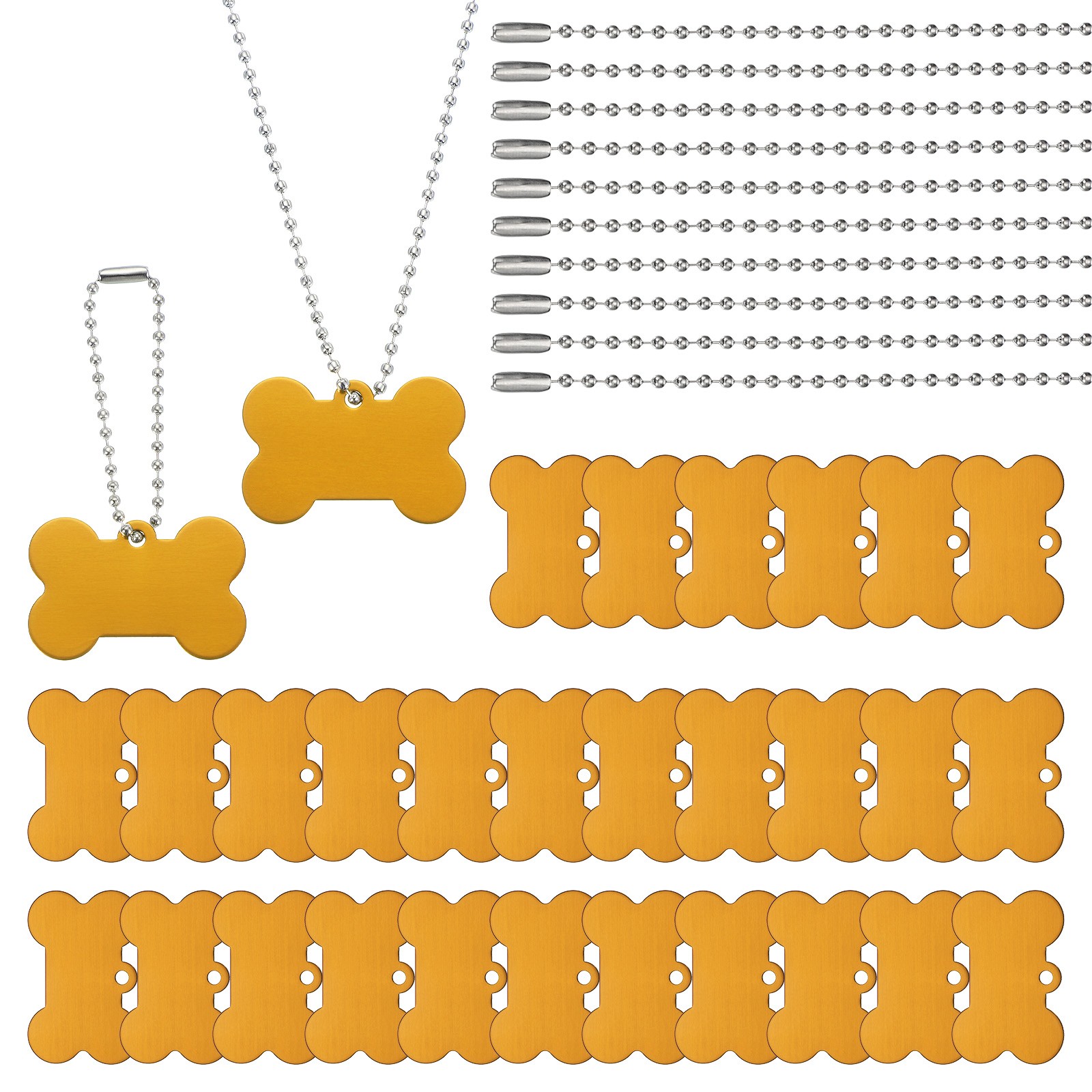 30Pcs Blank Tag Metal Stamping Tags, Bone Shape Engraved Tag, Yellow