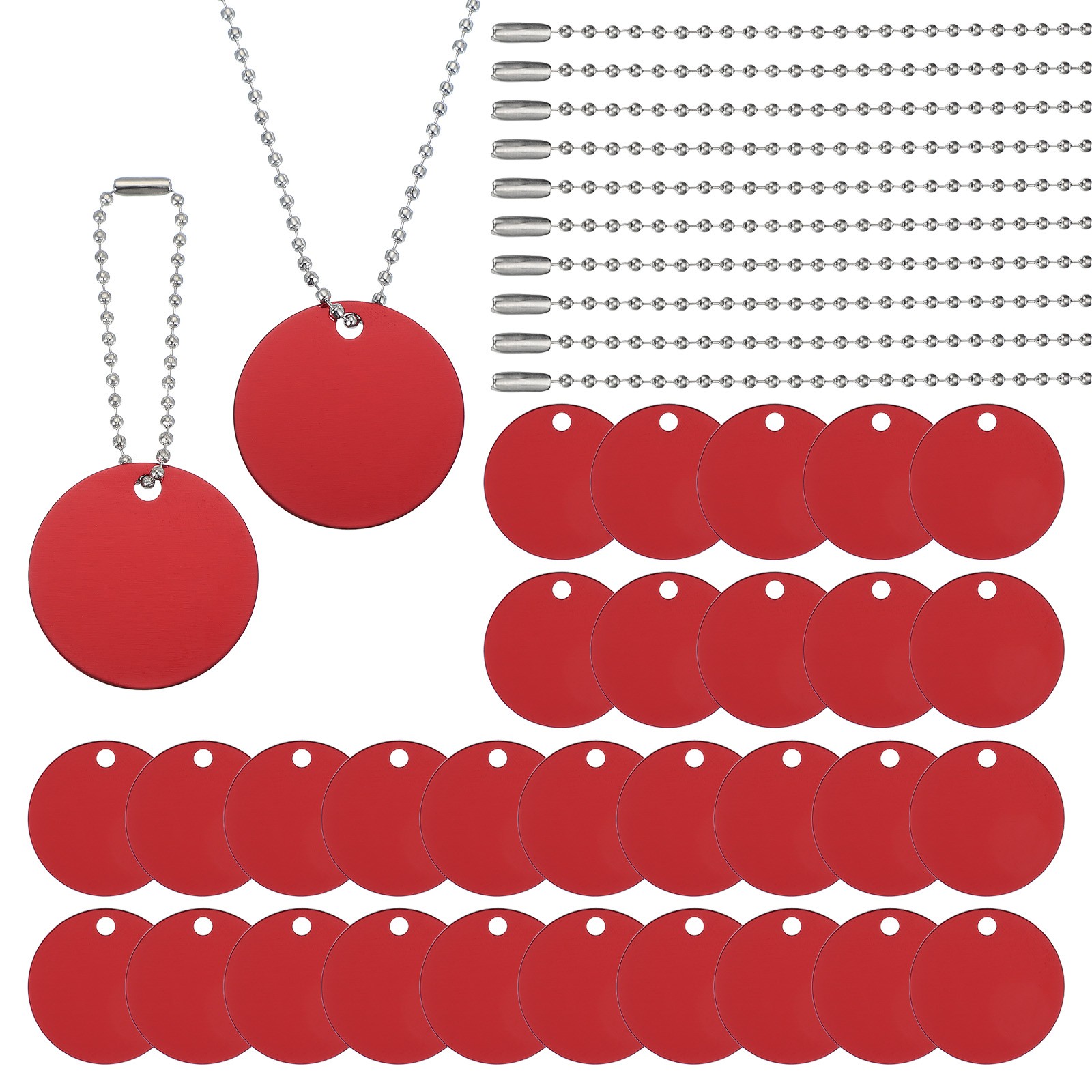 30Pcs Blank Tag Metal Stamping Tags, Round Shape Engraved Tag, Red