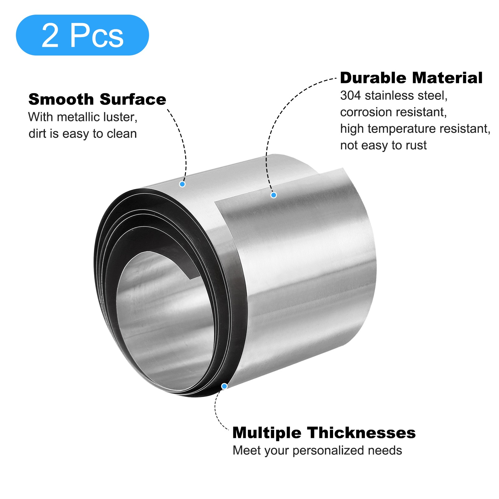 304 Stainless Steel Foil Roll，0.2mm x 50mm x 1M Polished Finish Plate 2pcs