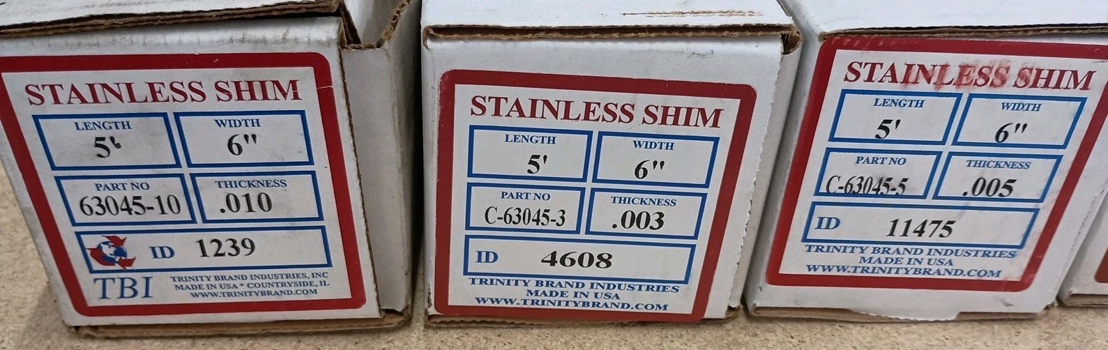 (6) Rolls Trinity TBI STAINLESS SHIM 5′ LENGTH x 6″ W .001 .002 .003 .005 .010
