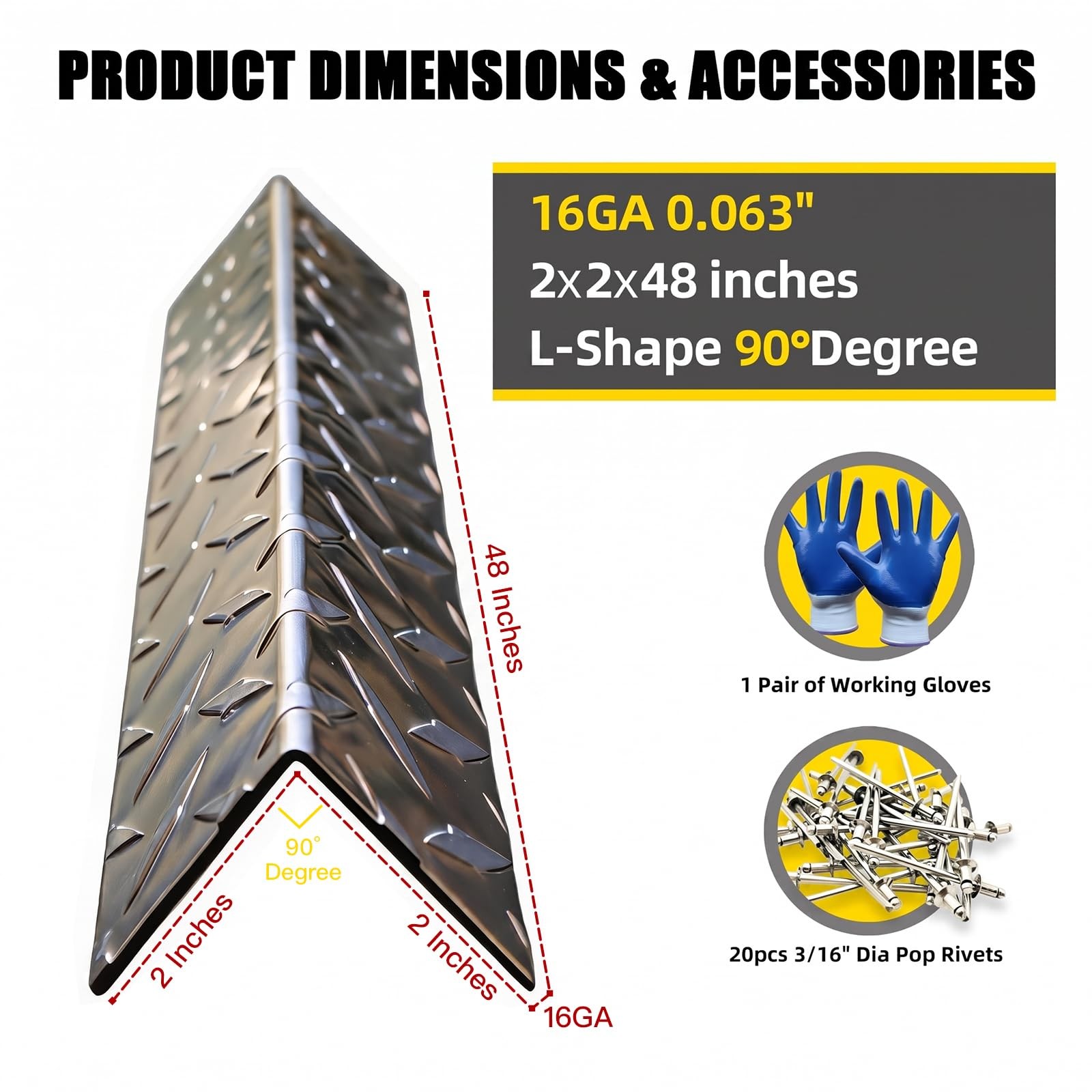 3003 Aluminum Diamond Plate Angle Trim – 16GA .063” 2pcs 2x2x48in. Diamond Pl…