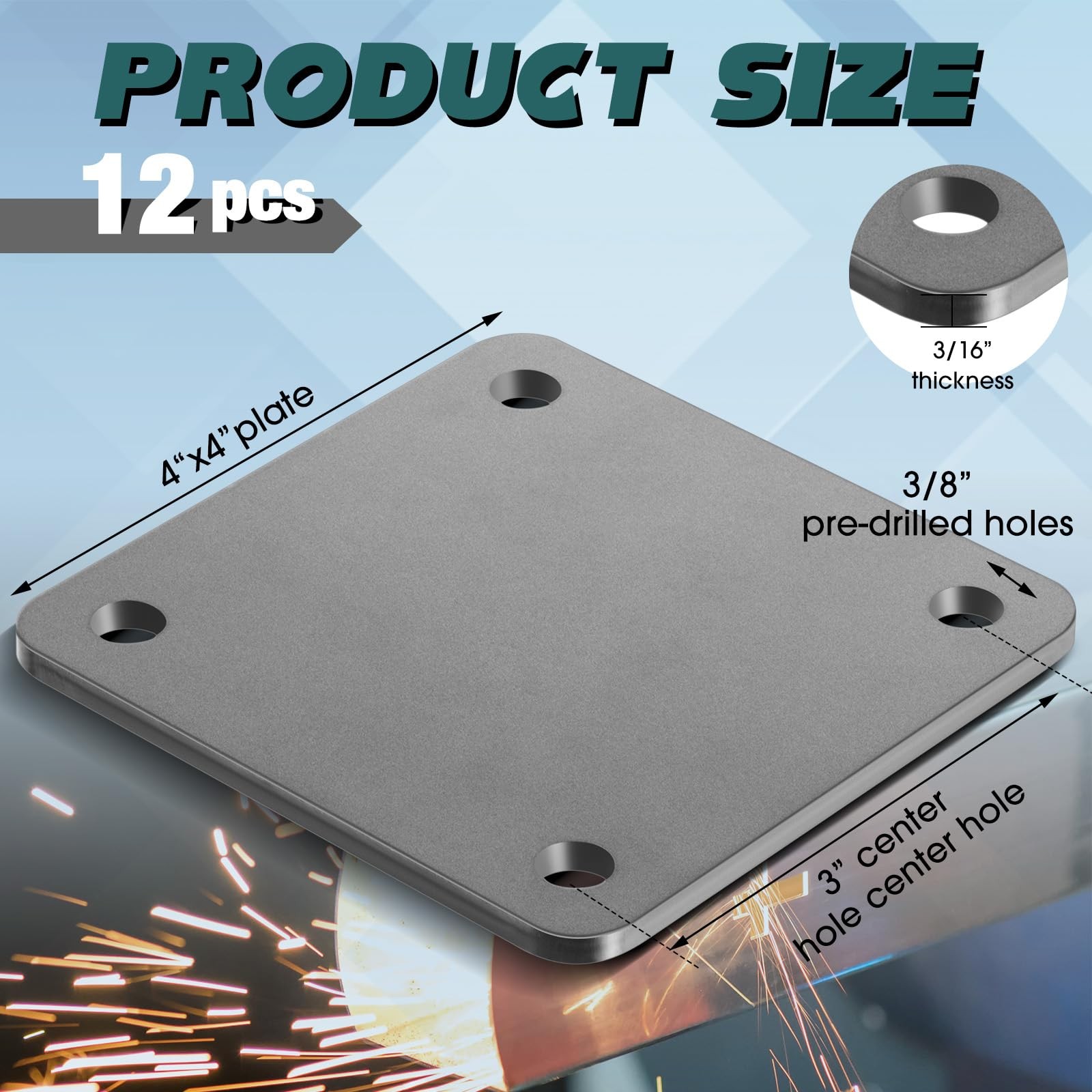 12 Pcs A36 Steel Plate Hot Rolled 4 x 4 Inch, as shown in the picture