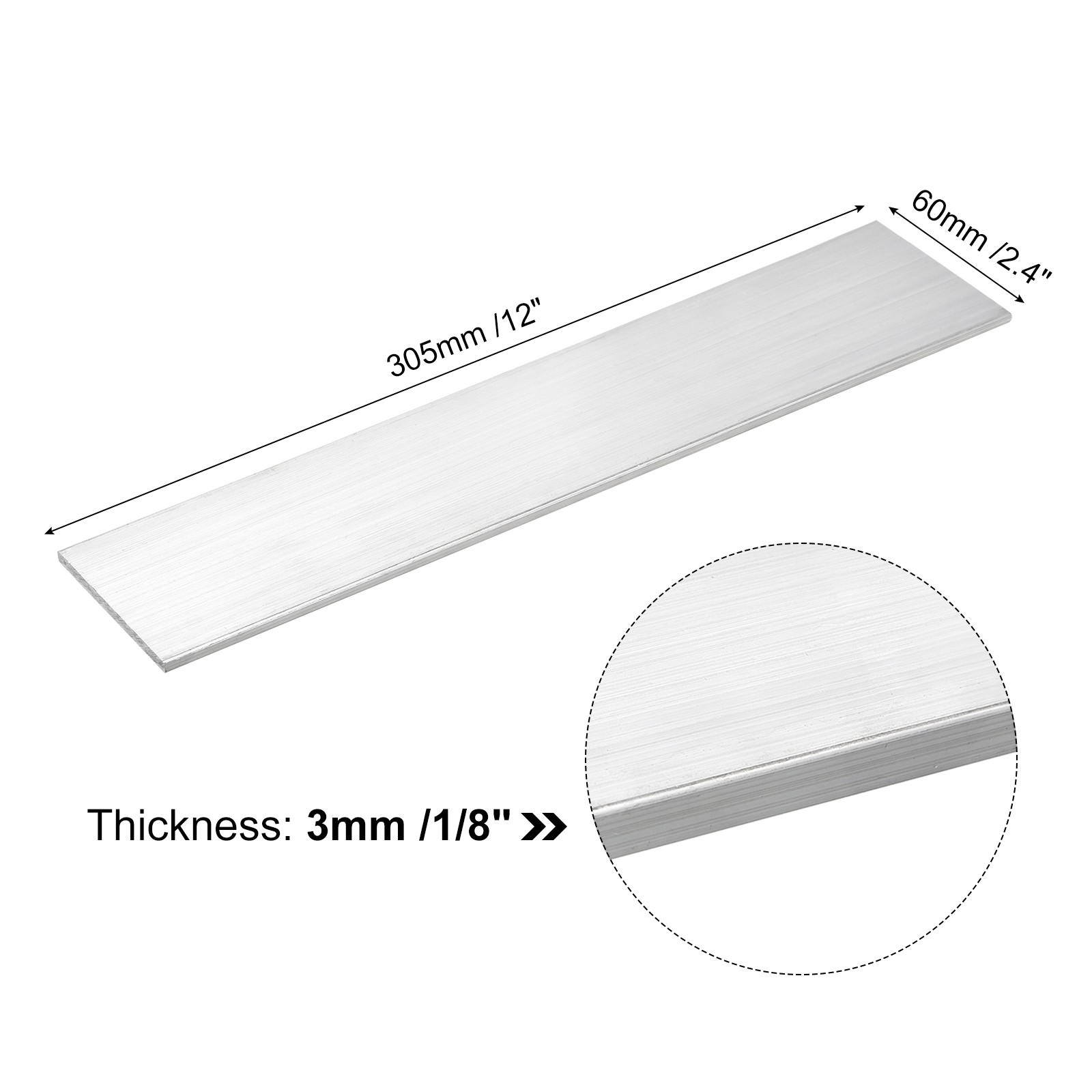 Square Aluminum Bar 1/8″ Thick 2.4″ Width 12″ Length