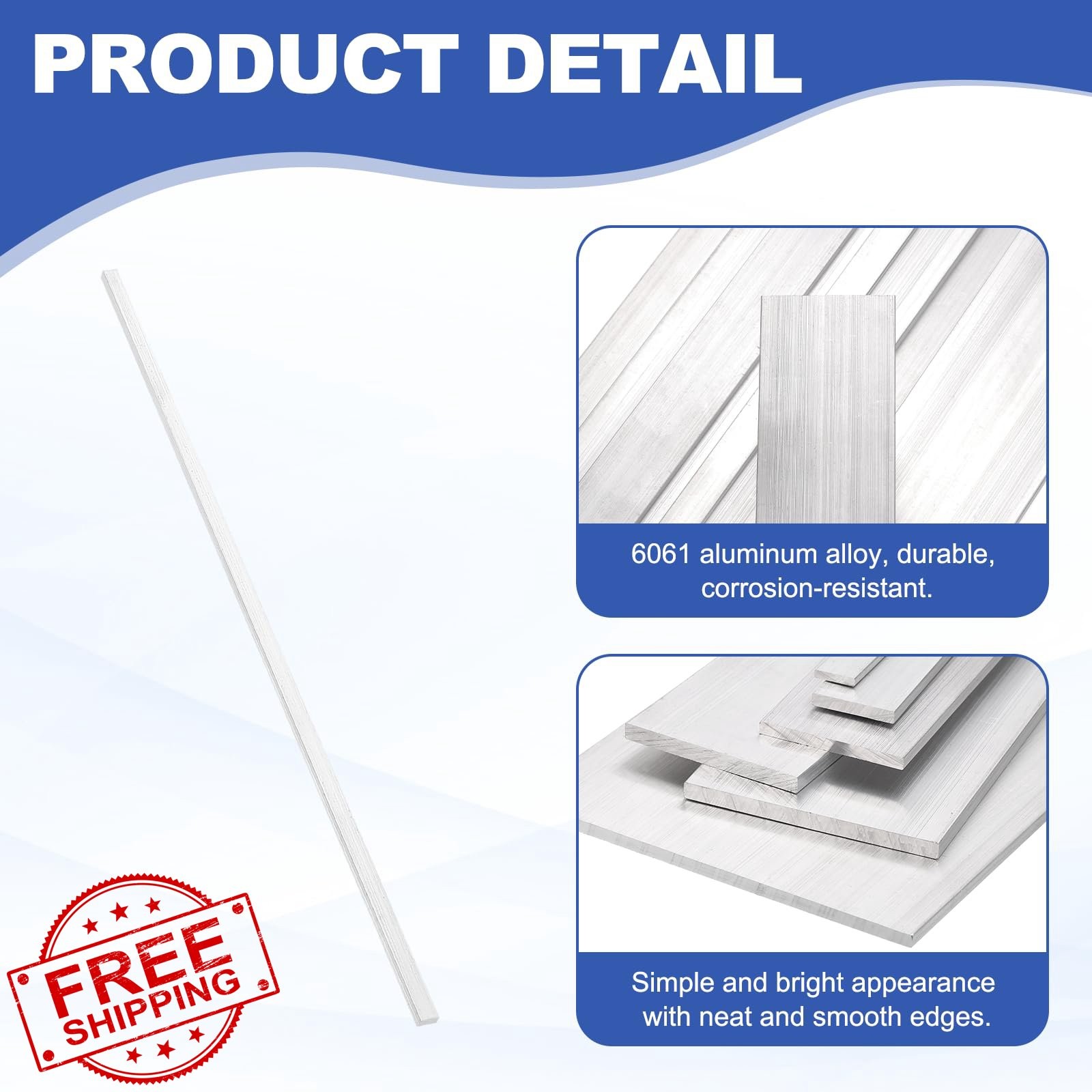uxcell 6061 Aluminum Flat Bar 0.16″x0.4″x14″ Square Mill Stock 2 Set