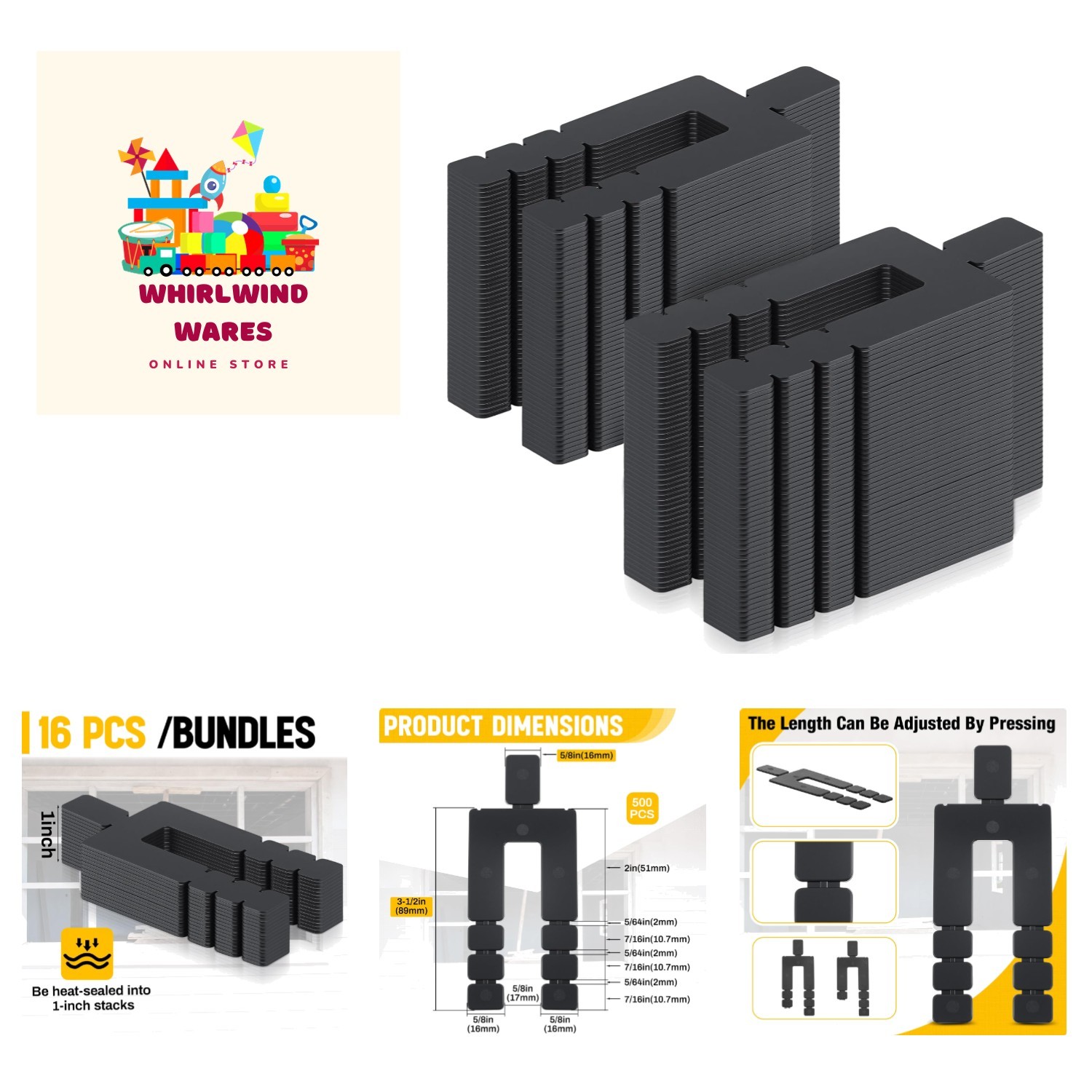 500 Pcs Stackable Black Plastic Shims – 1/16″ x 3-1/2″ for Doors & Windows
