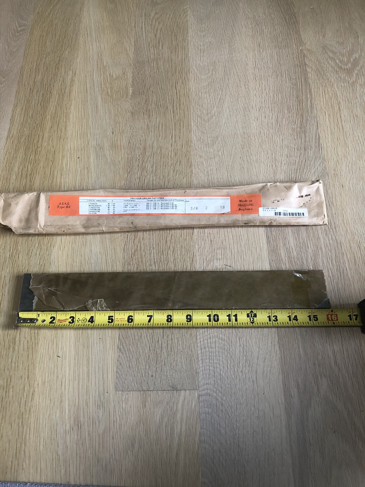 O1 Flat Stock AISL Precision Ground 3/8 x 2 x 18 Made in England 89% Full