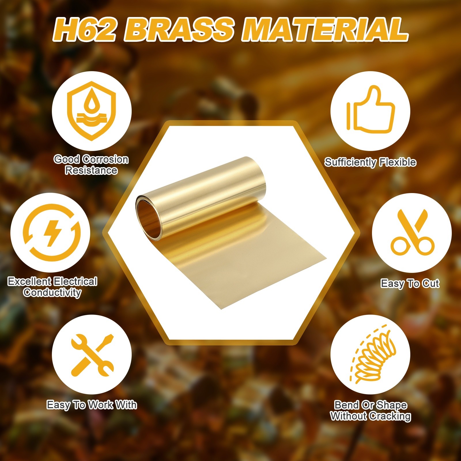 Brass Sheet Roll 0.0008 x 3.94 x 39.4 Inch H62 Thin Brass Foil Strip Plate Shim