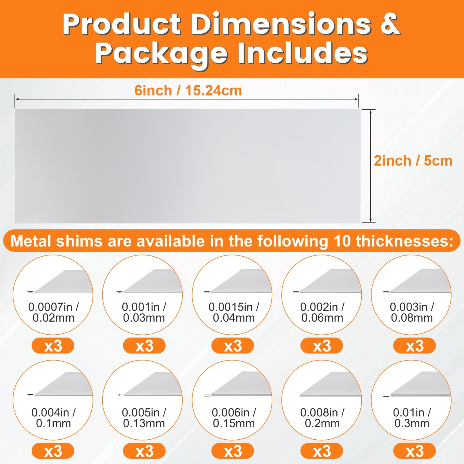 30 PCS Shim Stock Assortment, 2″ W x 6″ L Metal Shims for W x L, Silver