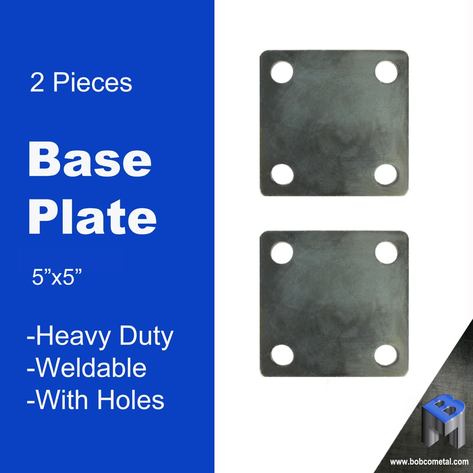 5″ x 5″ Heavy Duty Square Flat Steel Metal Base Plate With Holes | 2 Pieces
