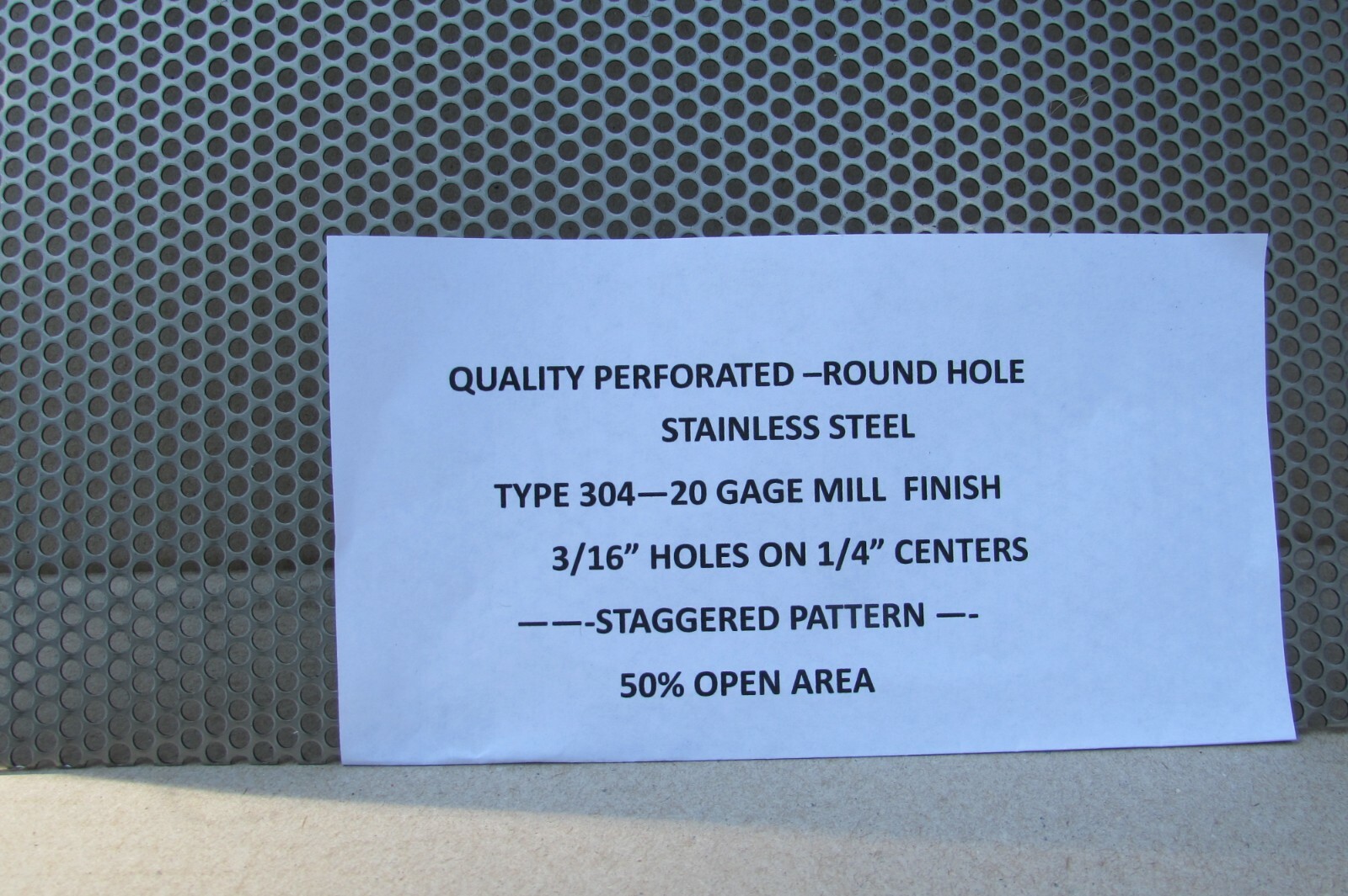 ==3/16″ HOLES=20 GA.-(.0359) -304 STAINLESS PERFORATED— 5″ X 14″==