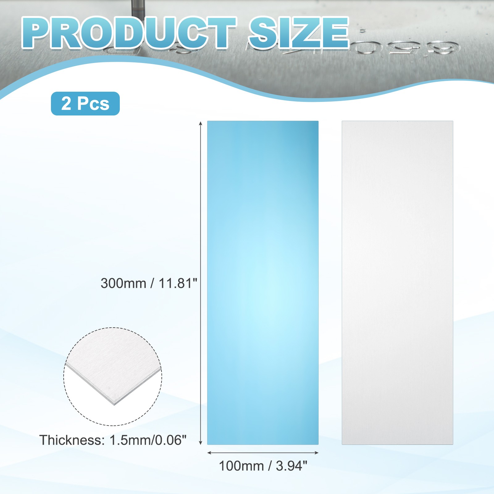 11.8″ x 3.9″ x 0.06″ 6061 T651 Aluminum Sheet Metal(Silver, 2Pcs)