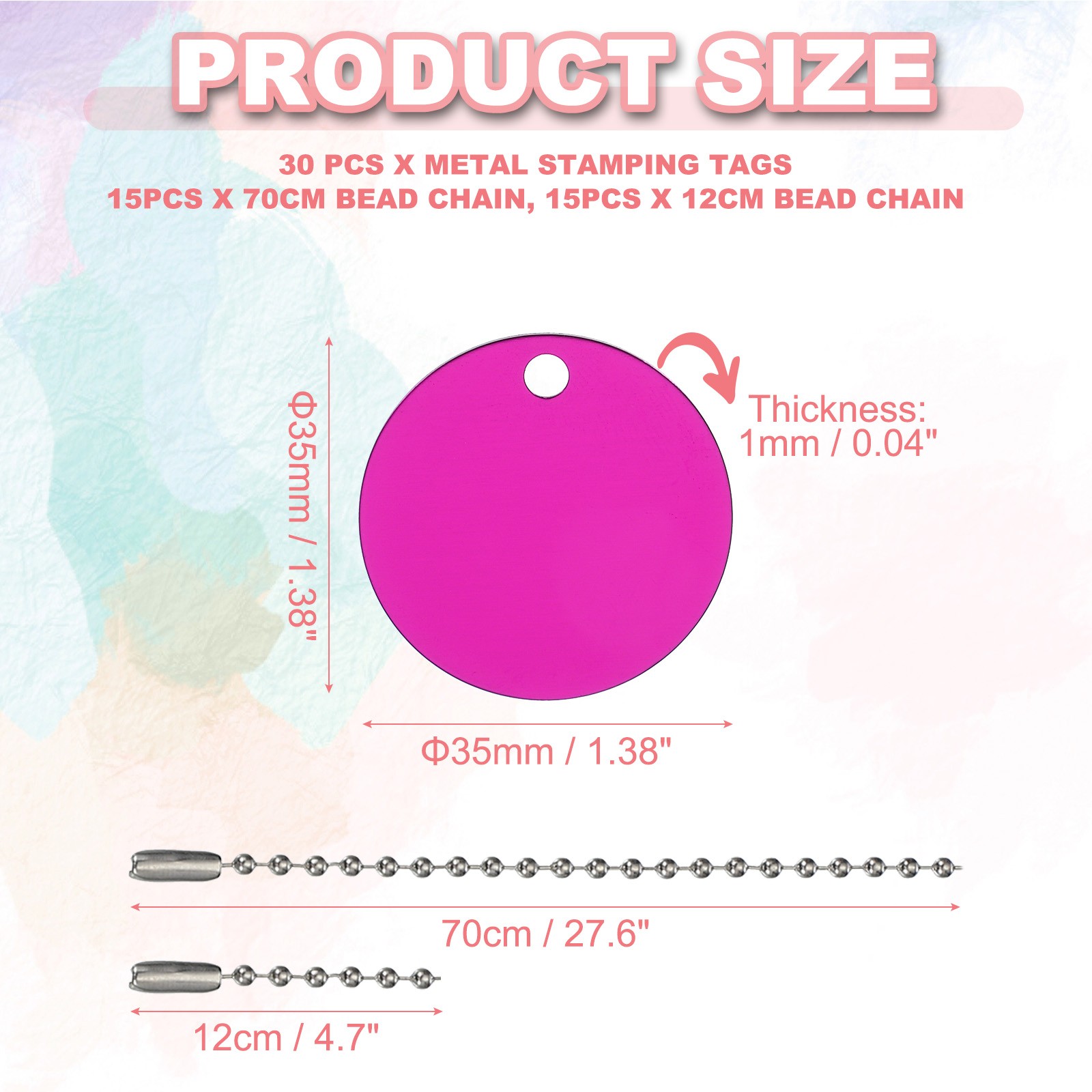 30Pcs Blank Tag Metal Stamping Tags, Round Shape Engraved Tag, Rose Red