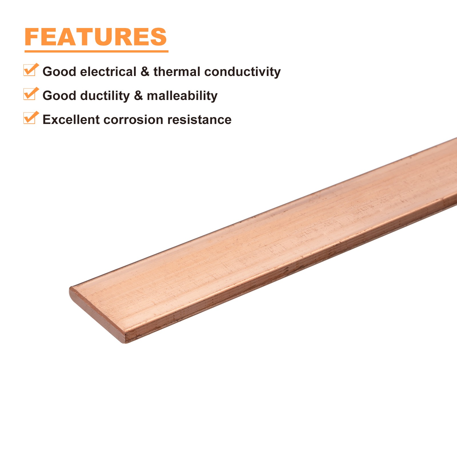 Copper Flat Bar 0.2″ Thickness x 0.79″ Width x 7.87″ Length Copper Bar Stock
