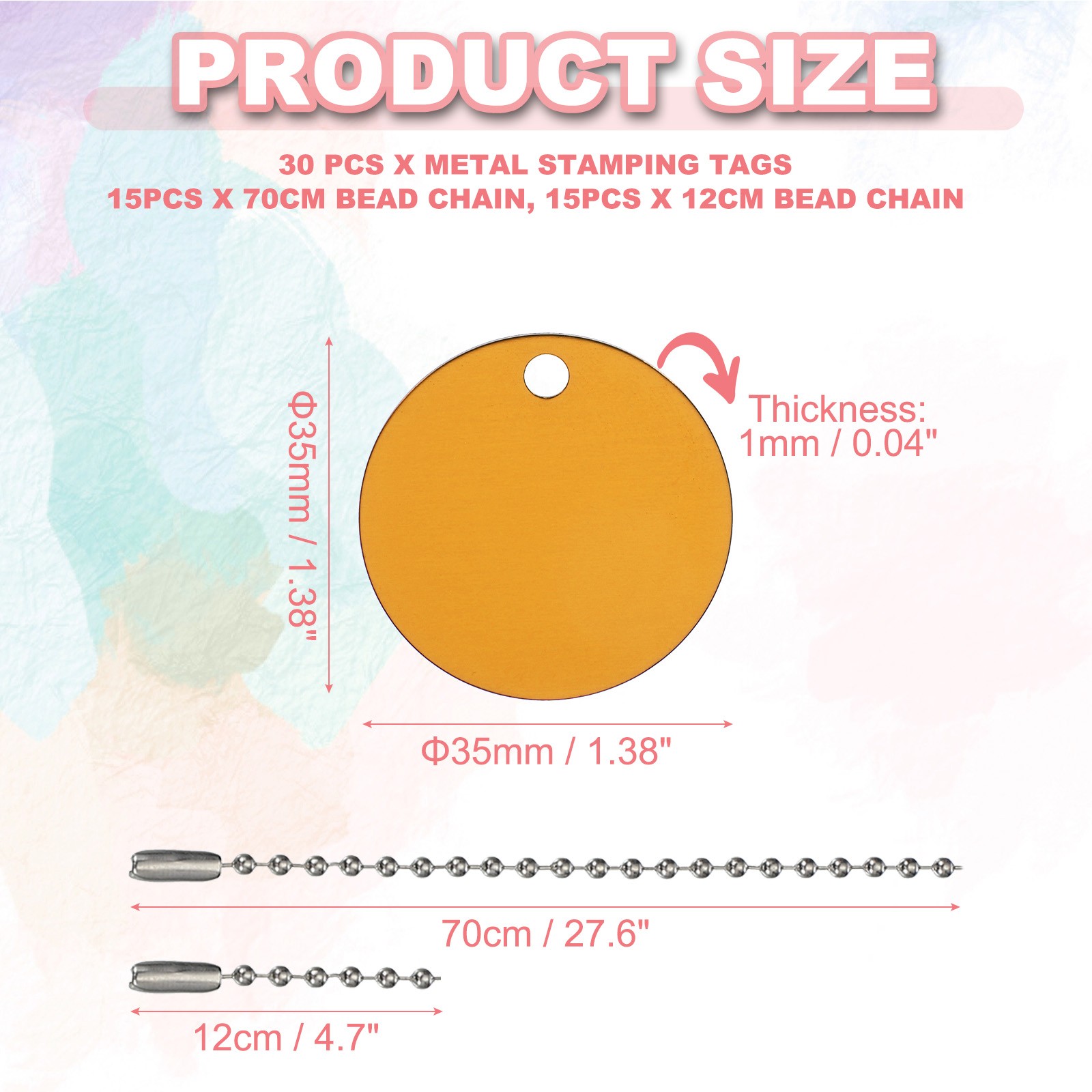 30Pcs Blank Tag Metal Stamping Tags, Round Shape Engraved Tag, Gold Tone
