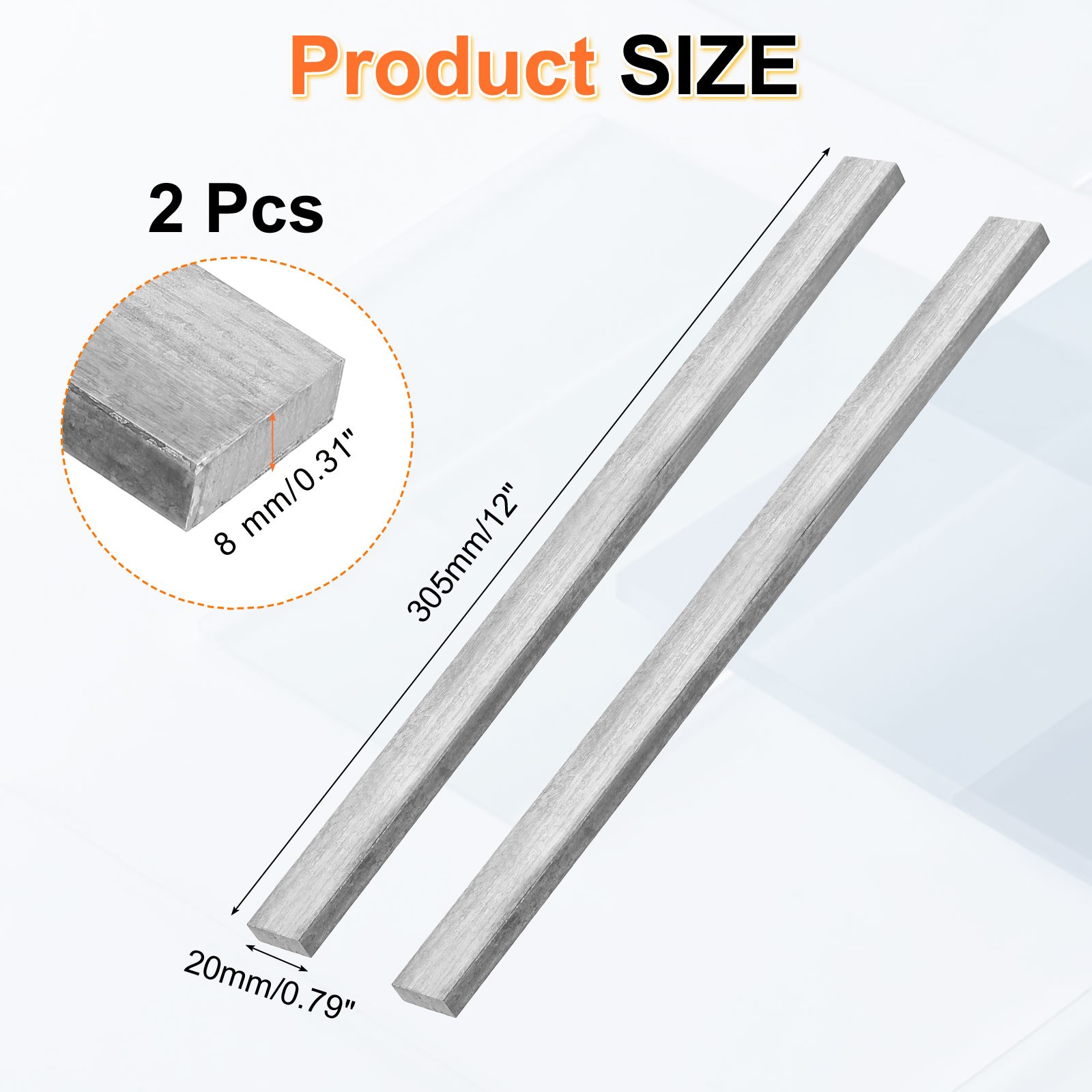 2Pcs 1018 Cold Rolled Carbon Steel Bar, 0.31″x0.79″x12″ Rectangular Flat Bar