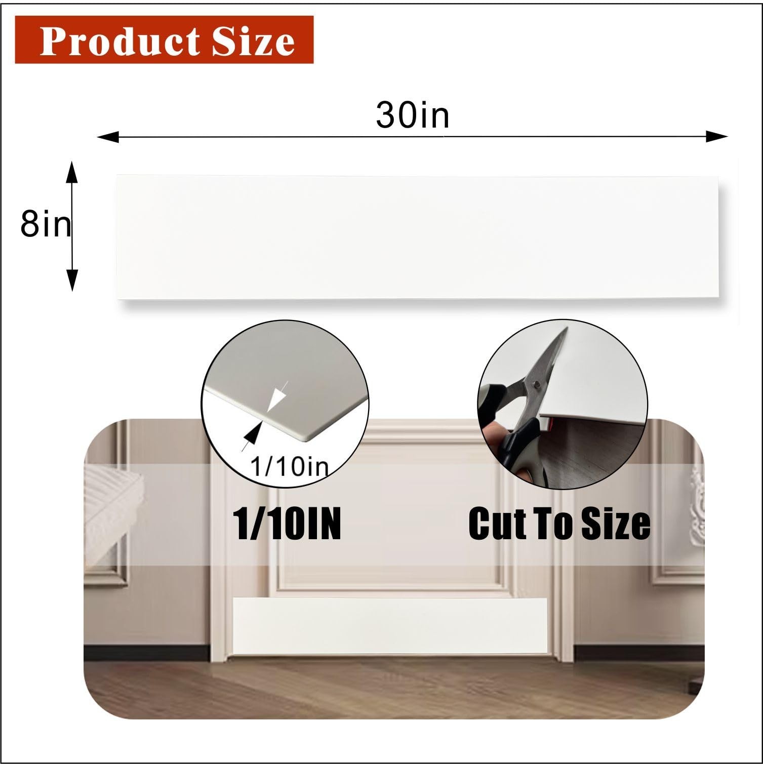 Silicone Rubber Door Kick Plate 8×30 Inch Self Adhesive White Cut-to-Fit Kick…