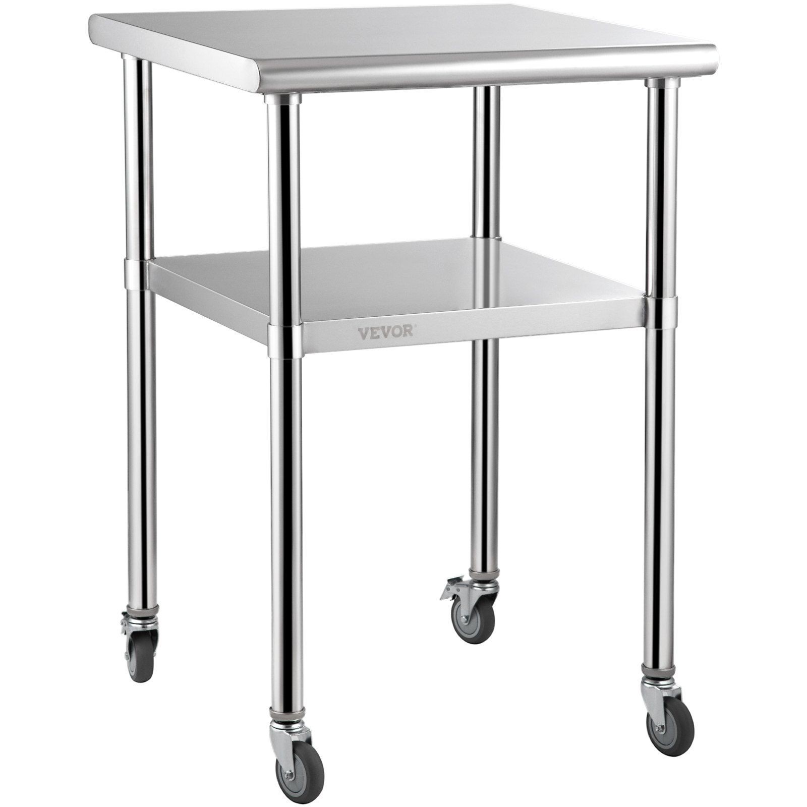 600lb 24x24x36in Stainless Steel Worktable with Adjustable Shelf & Wheels