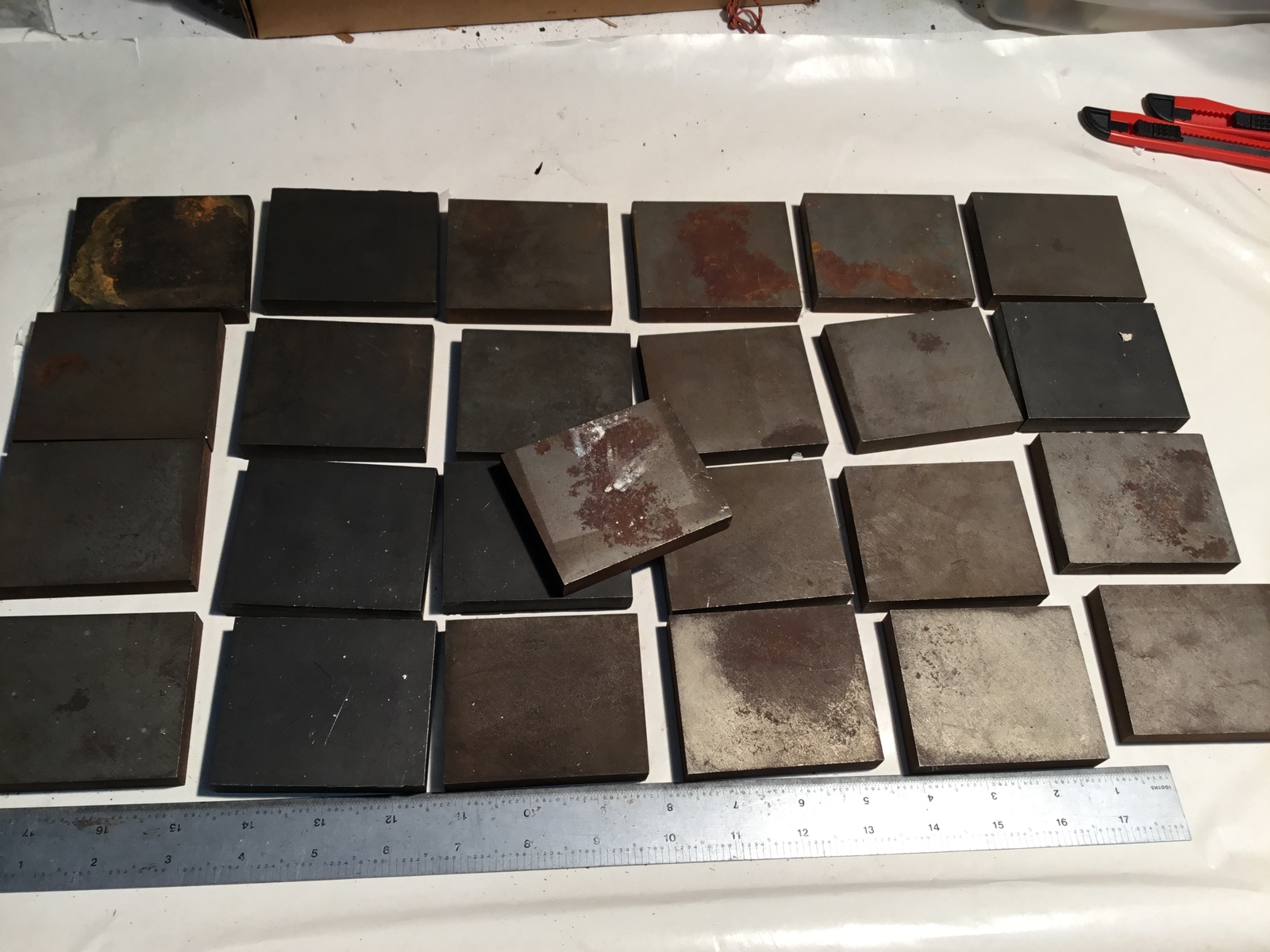 25 pc 3″ x 2.5″ x 0.5″ Hardened Steel Blanks, Unknown Steel Type (301)