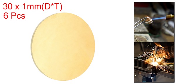 6 Pcs 0.04″/1mm Thick 1.2″/30mm Dia Brass Round Plate H65 Brass Round Sheet