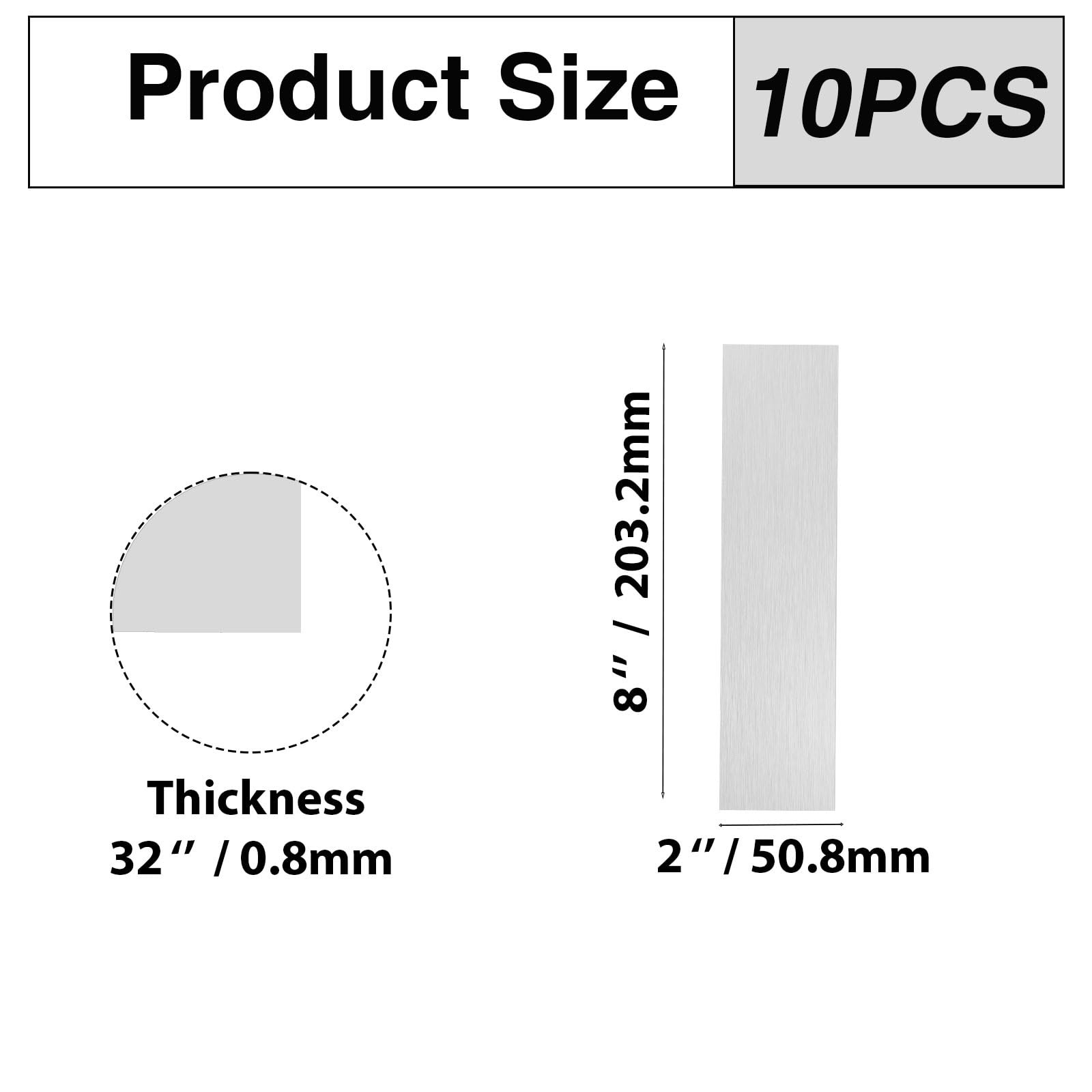 Silver Anodized Aluminum Sheet Metal Plate 0.8mm 8x2x1/32 Inch 10 PCS