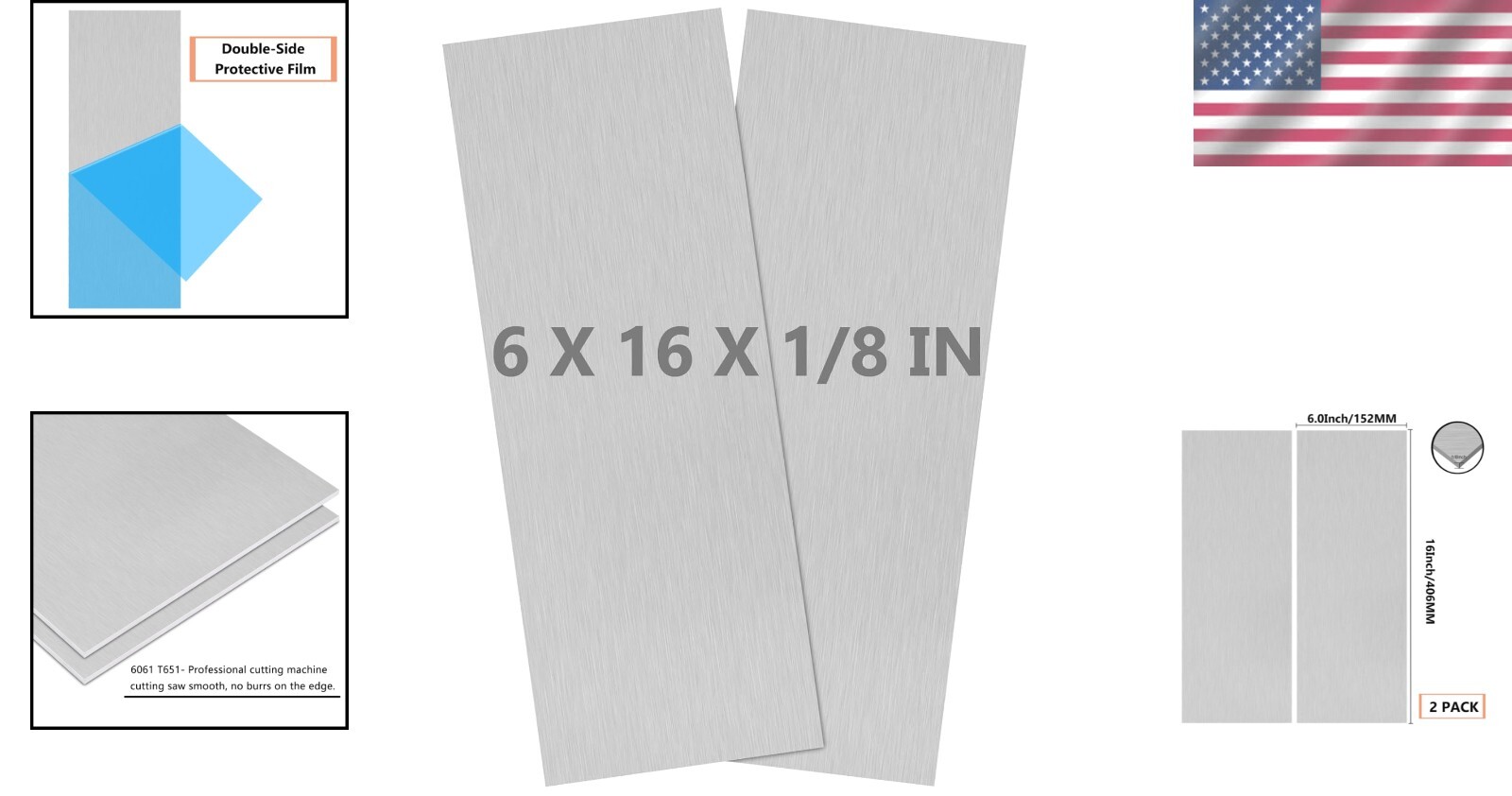 2Pack Heat Treatable Aluminum Sheets 6x16x1/8” – Corrosion Resistant & Versatile