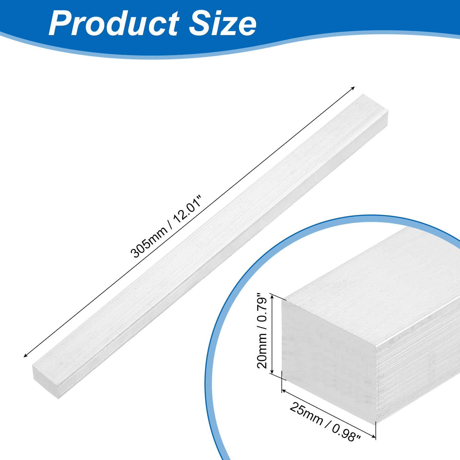 Square 6063 Aluminum Flat Bar 3/4″ Thickness 1″ Width 12″ Length
