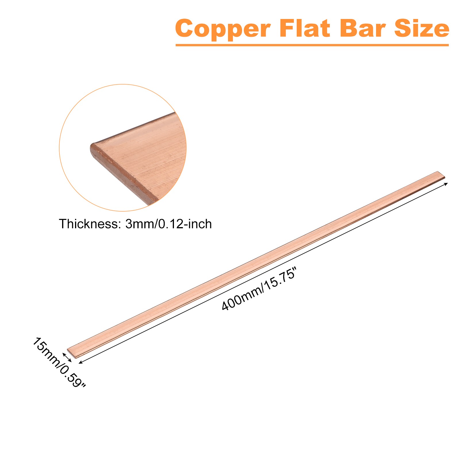 Copper Flat Bar, 0.12″ Thickness x 0.59″ Width x 15.75″ Length Copper Bar Stock