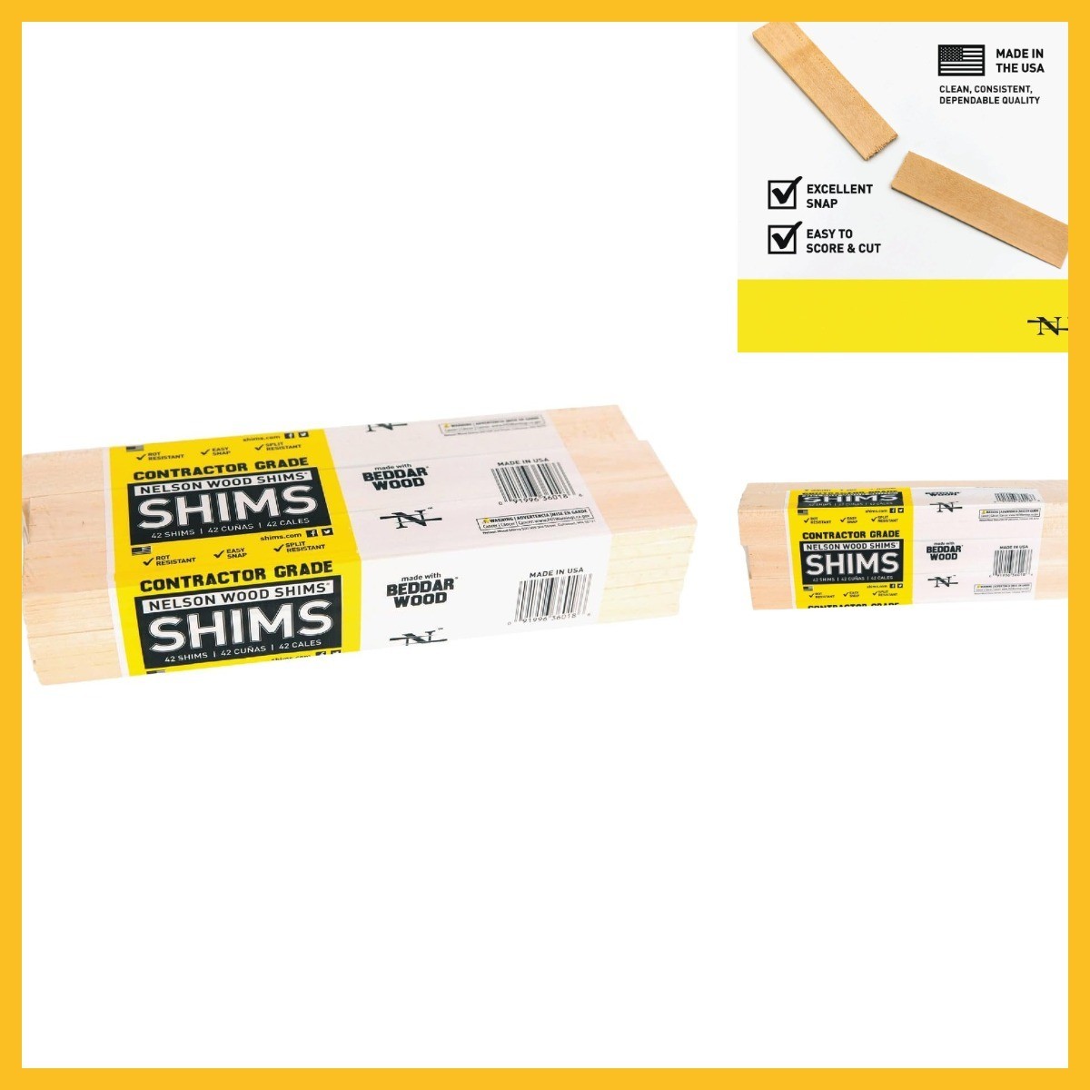 CSH12/42/12/48 B Wood Snapping Shim, 3/8 x 1-3/8 x 12-in, – 1212