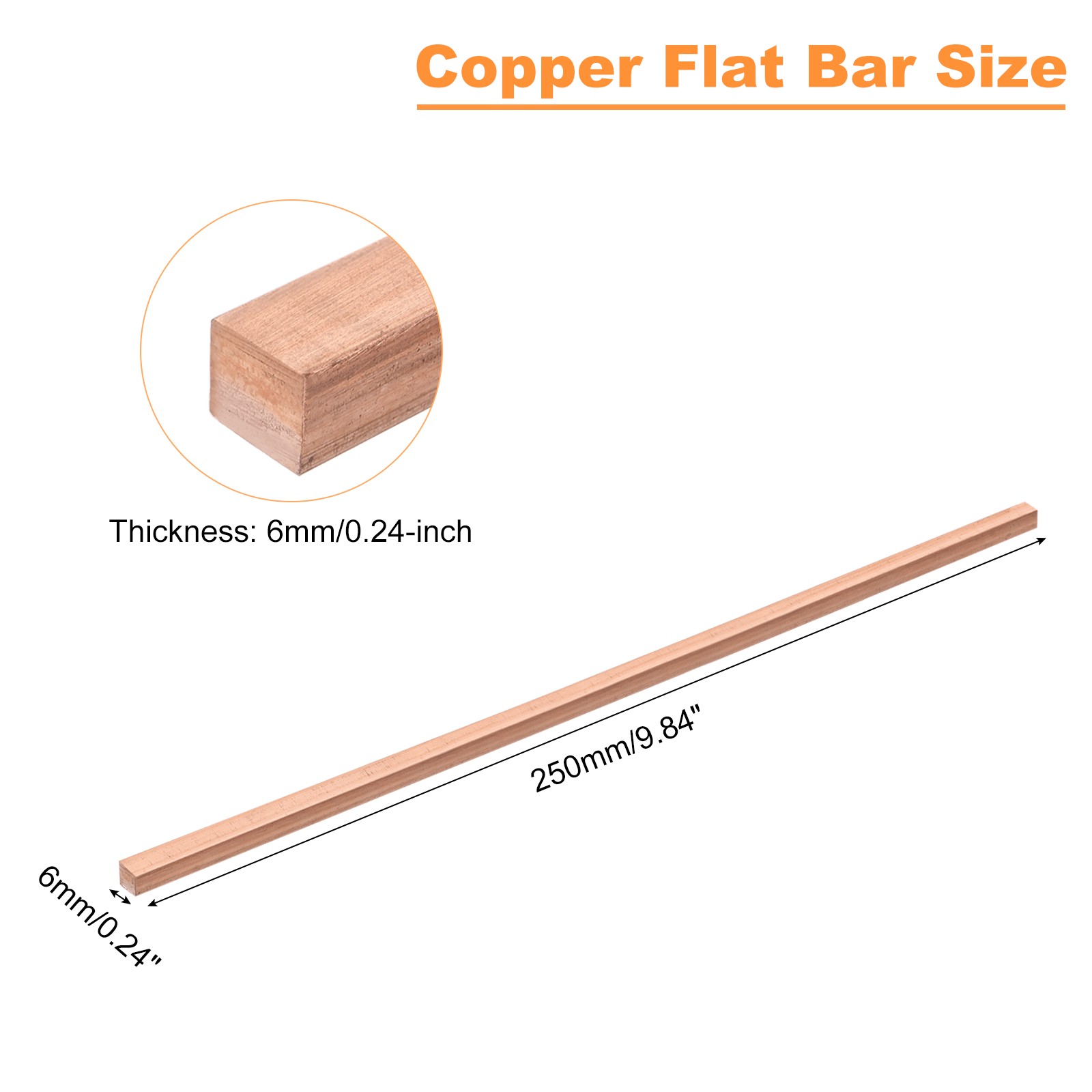Copper Flat Bar 1/4″ Thickness x 1/4″ Width x 10″ Length Copper Bar Stock