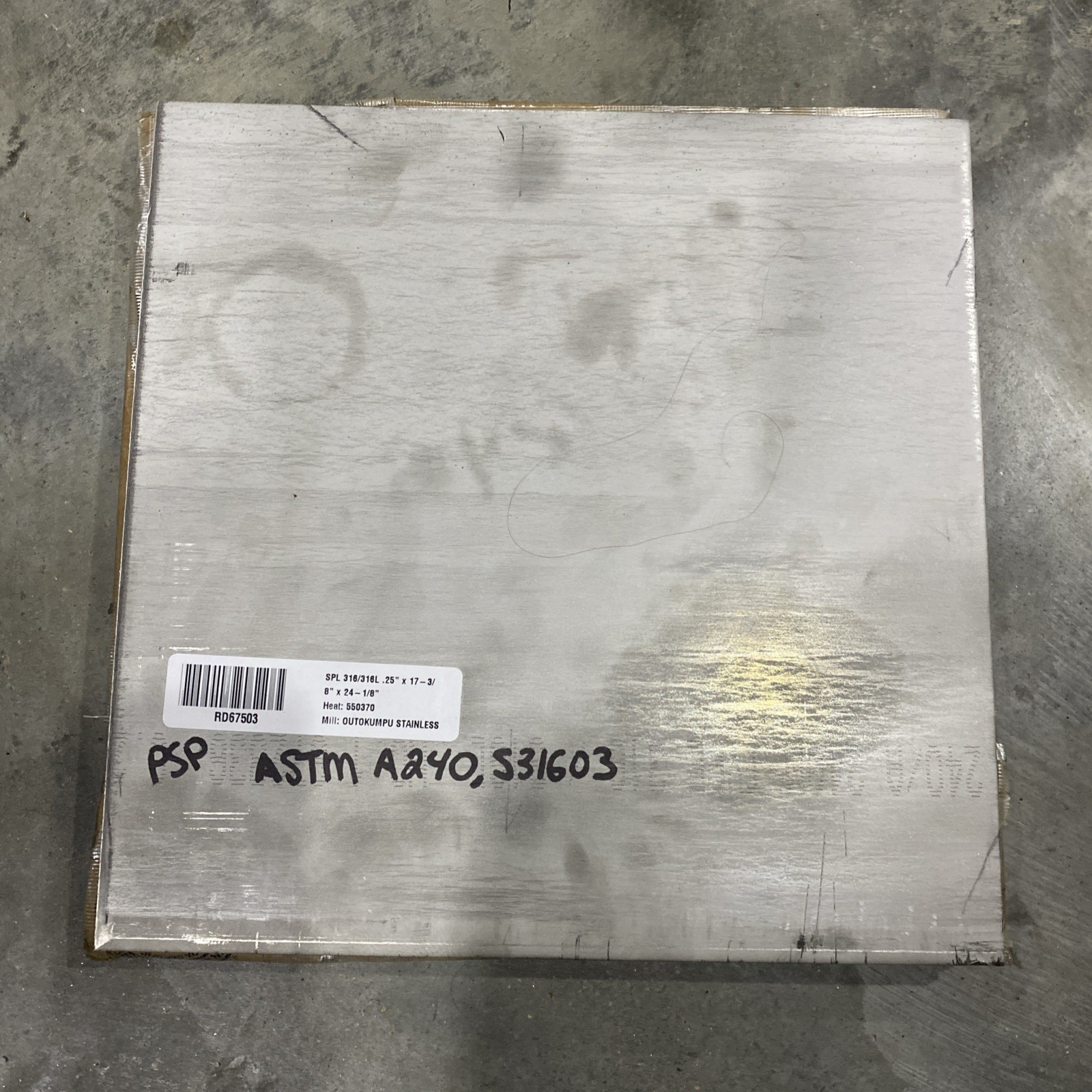 RD67503 – 316/316L Stainless Steel Sheet .250″ x 12″ x 12″ ASTM A240 S31603