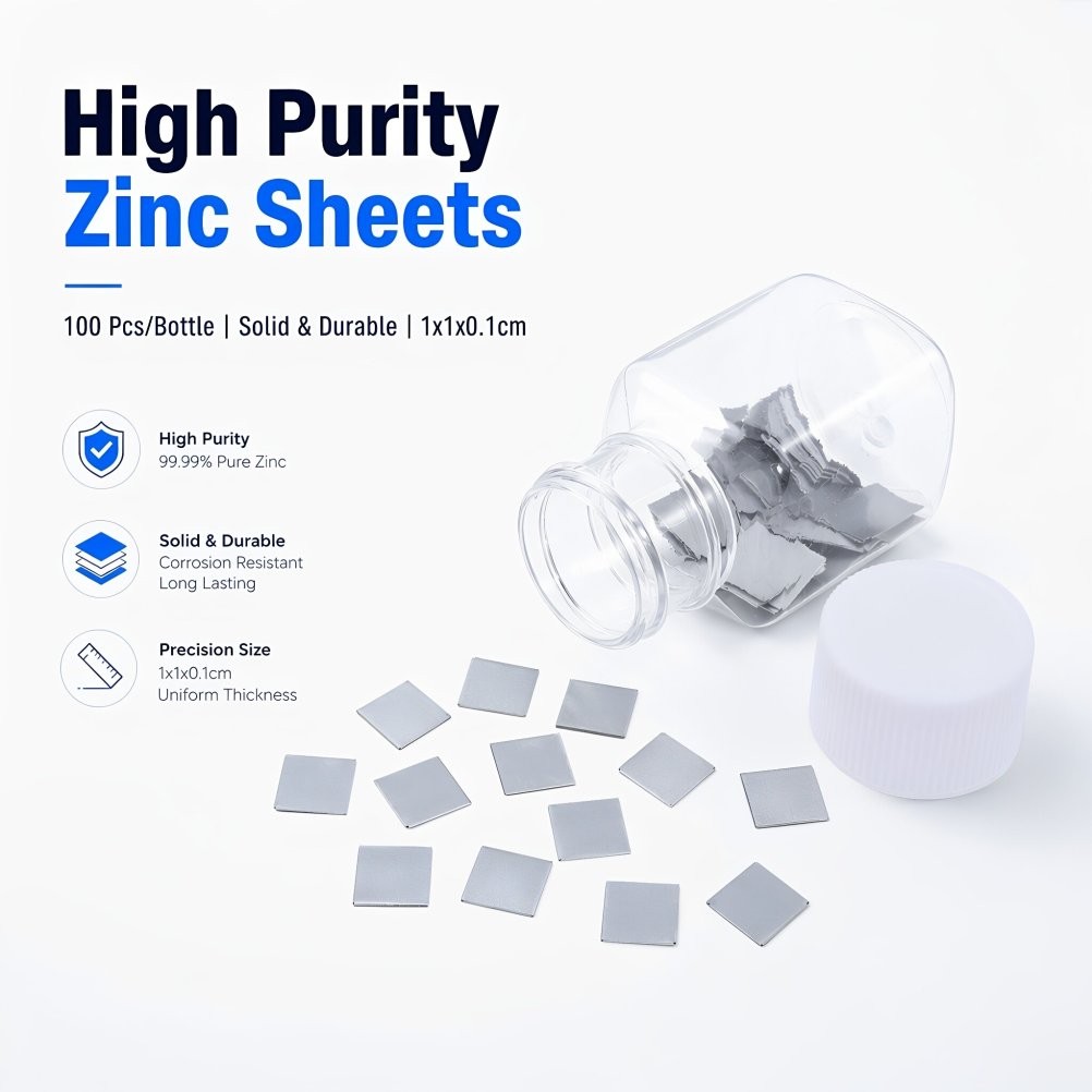 100pcs Zinc Anode Plates, 0.39″x0.39″ Metal Electrode Strip for Classroom