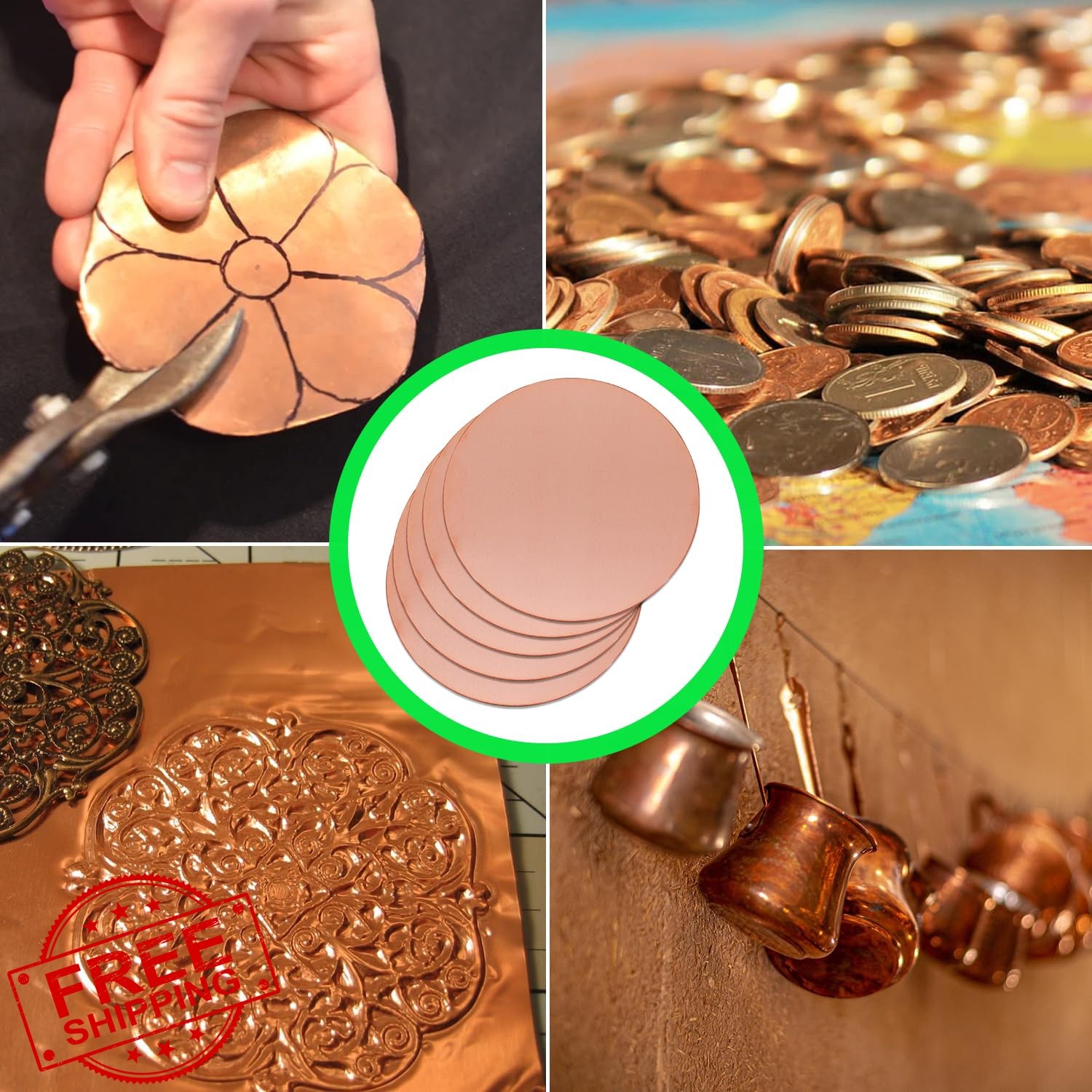 Uxney 4in Copper Round Discs 24 Ga 5 Pack
