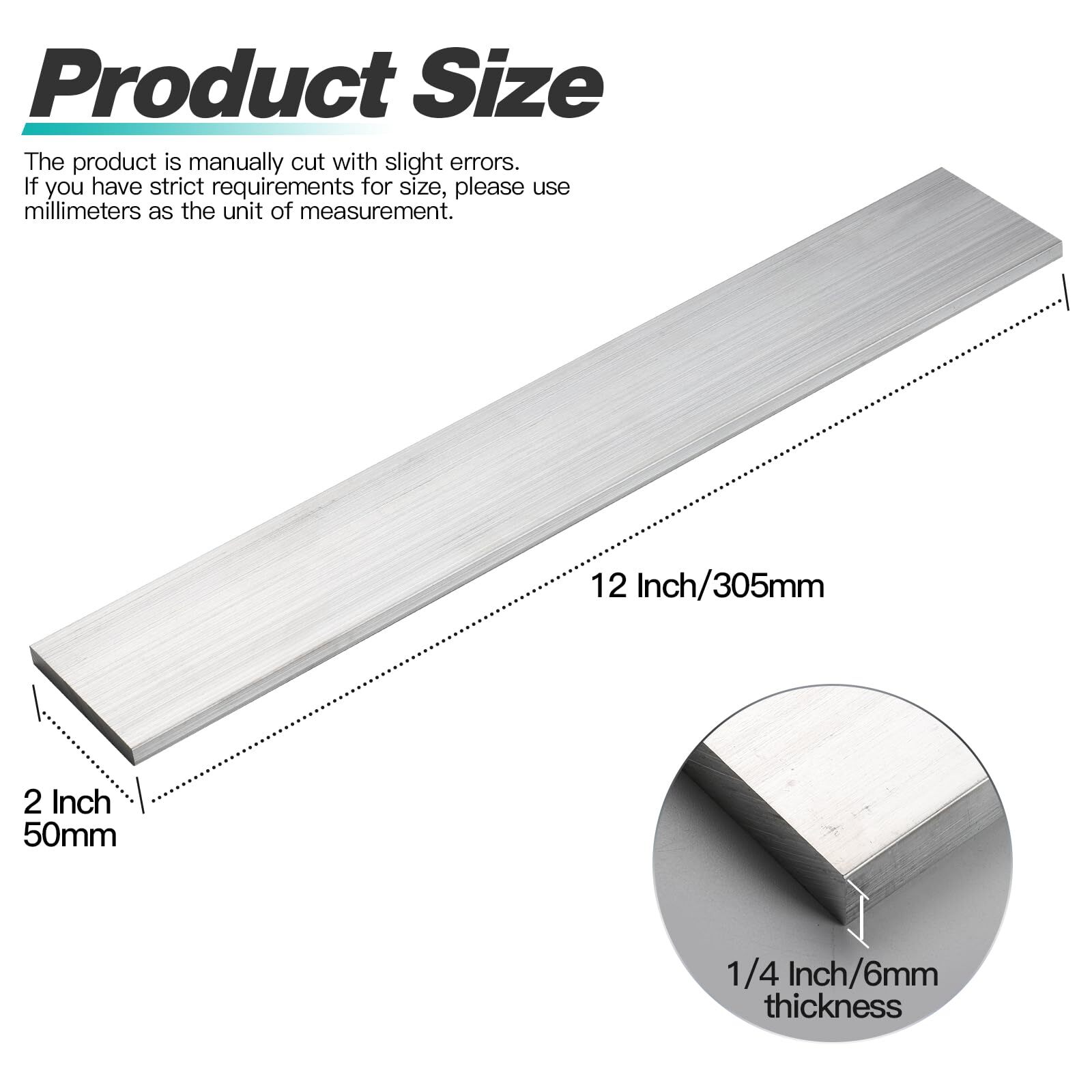 3 Pieces 1/4″ 6mm X 2″50mm Square Aluminum Flat BAR 12″305mm Long6061 General…
