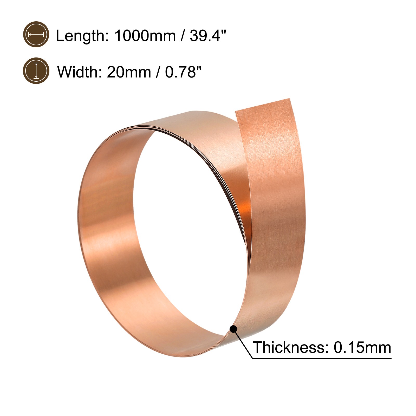 Copper Thin Foil Roll Sheet, 0.15x20x1000mm Pure Copper Foil Sheet Roll